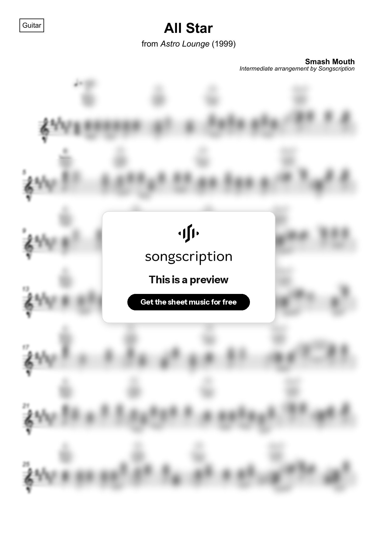 Intermediate Acoustic Guitar Sheet Music for "All Star" by Smash Mouth