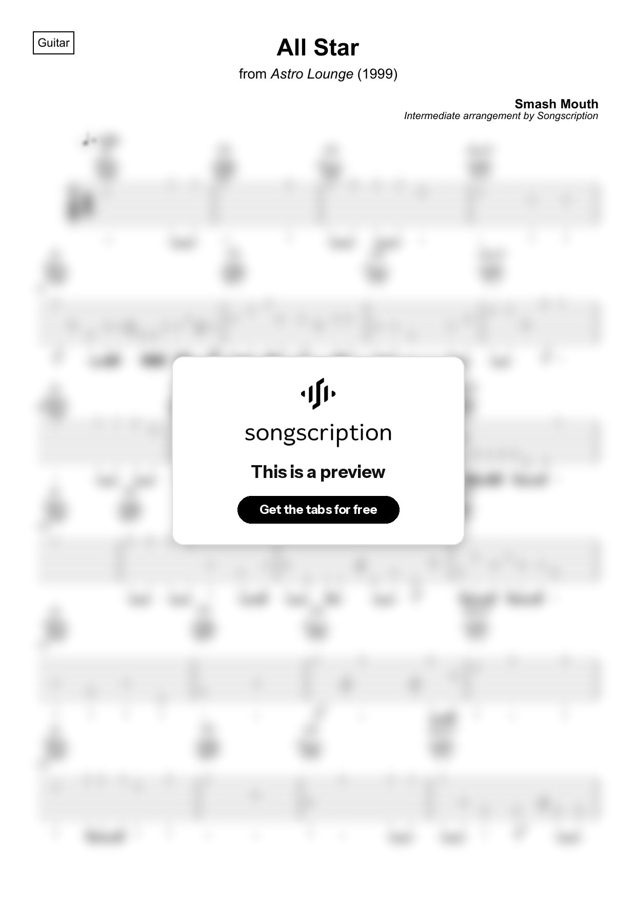 Intermediate Acoustic Guitar Tabs for "All Star" by Smash Mouth