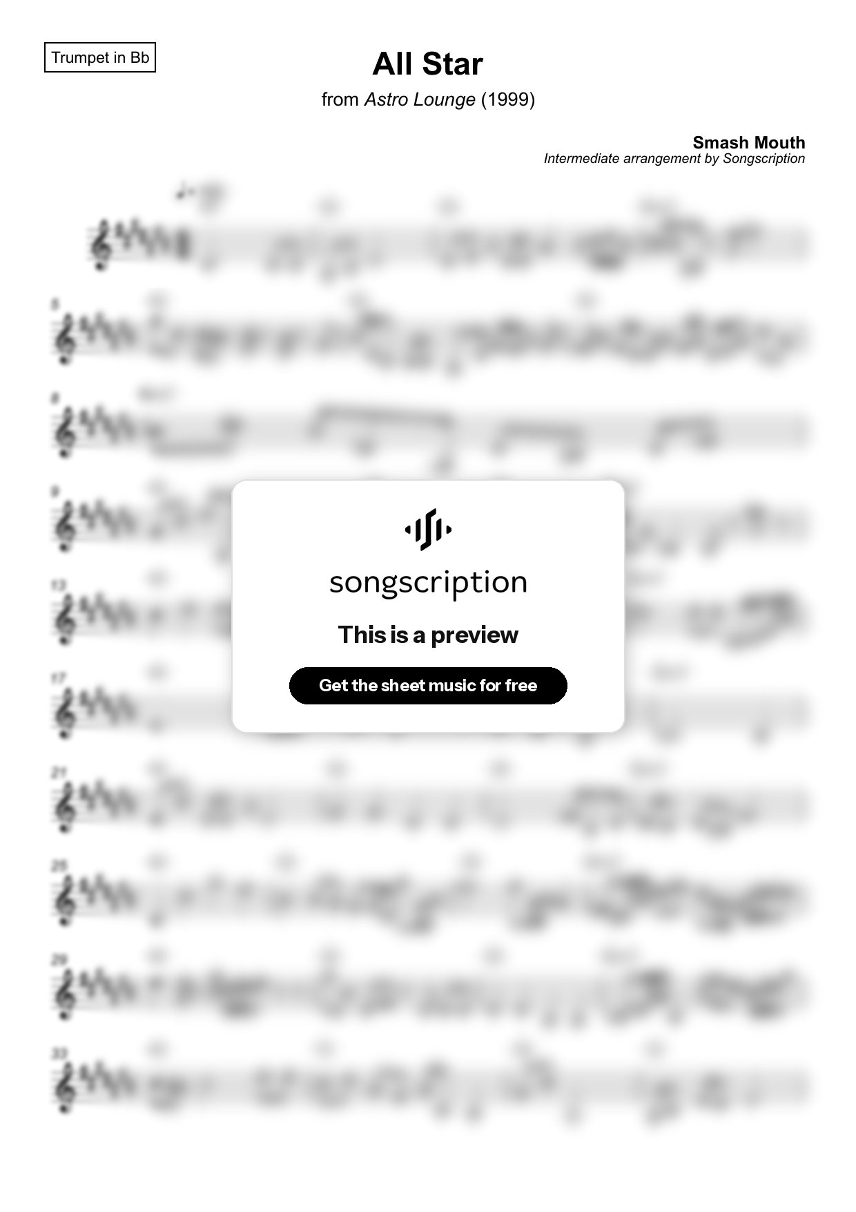 Intermediate Trumpet Sheet Music for "All Star" by Smash Mouth