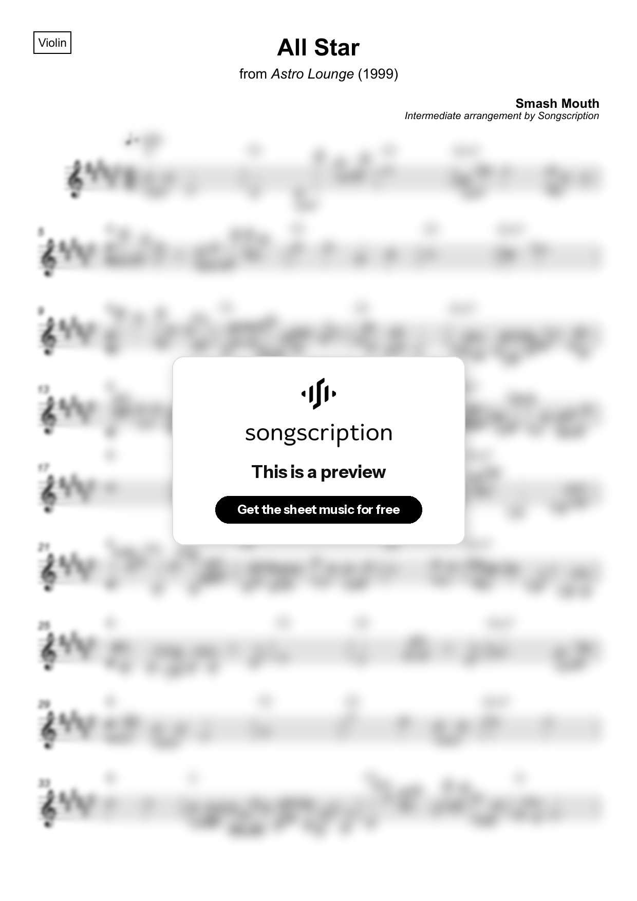Intermediate Violin Sheet Music for "All Star" by Smash Mouth