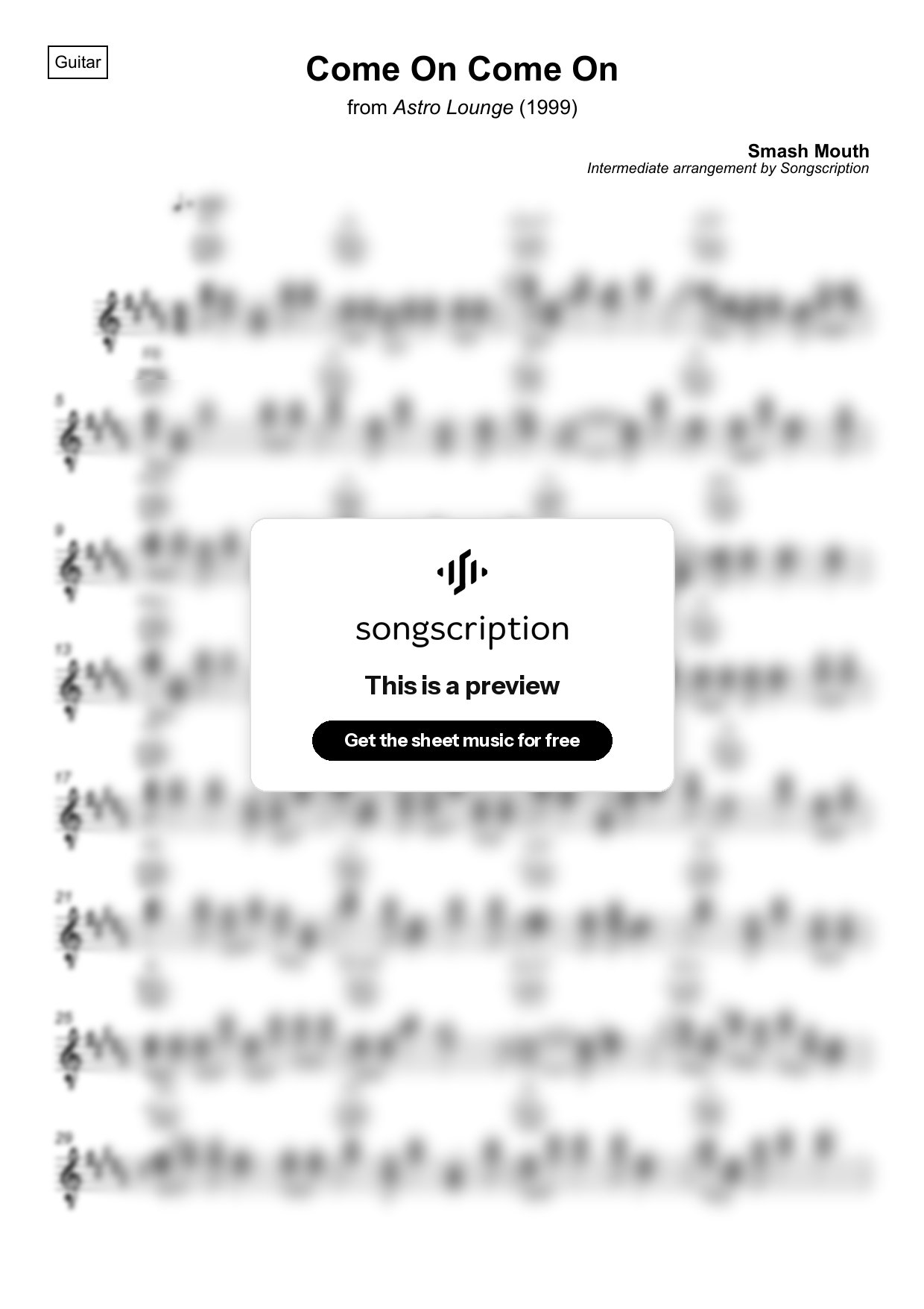 Intermediate Acoustic Guitar Sheet Music for "Come On Come On" by Smash Mouth