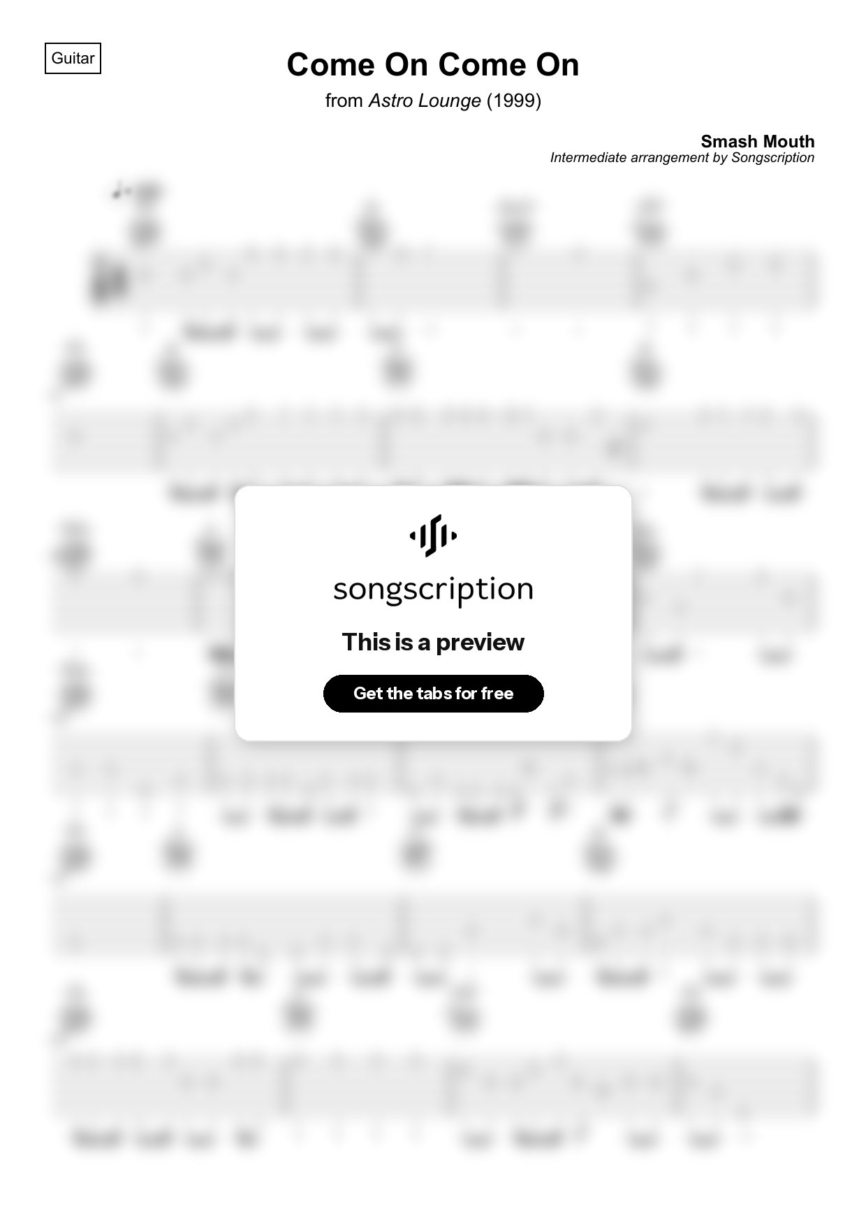 Intermediate Acoustic Guitar Tabs for "Come On Come On" by Smash Mouth