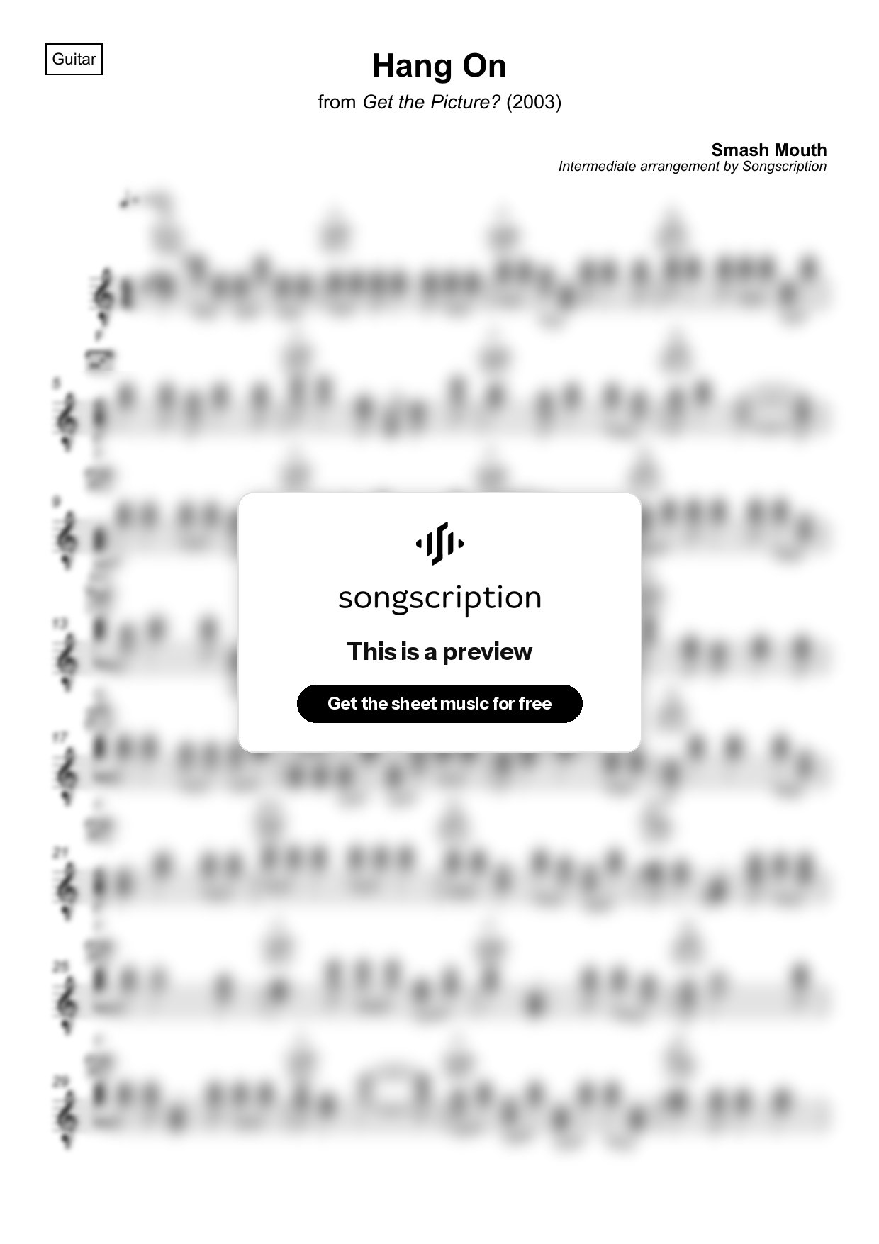 Intermediate Acoustic Guitar Sheet Music for "Hang On" by Smash Mouth