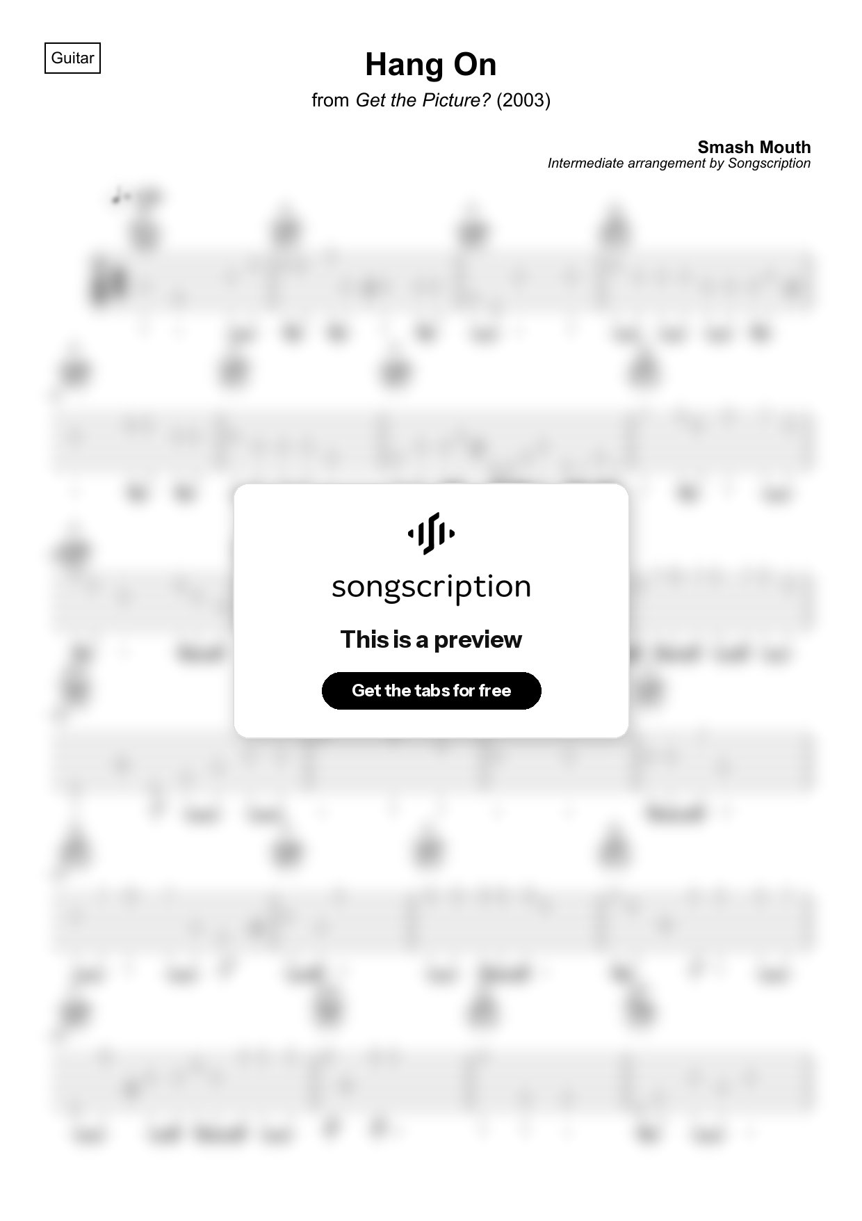 Intermediate Acoustic Guitar Tabs for "Hang On" by Smash Mouth