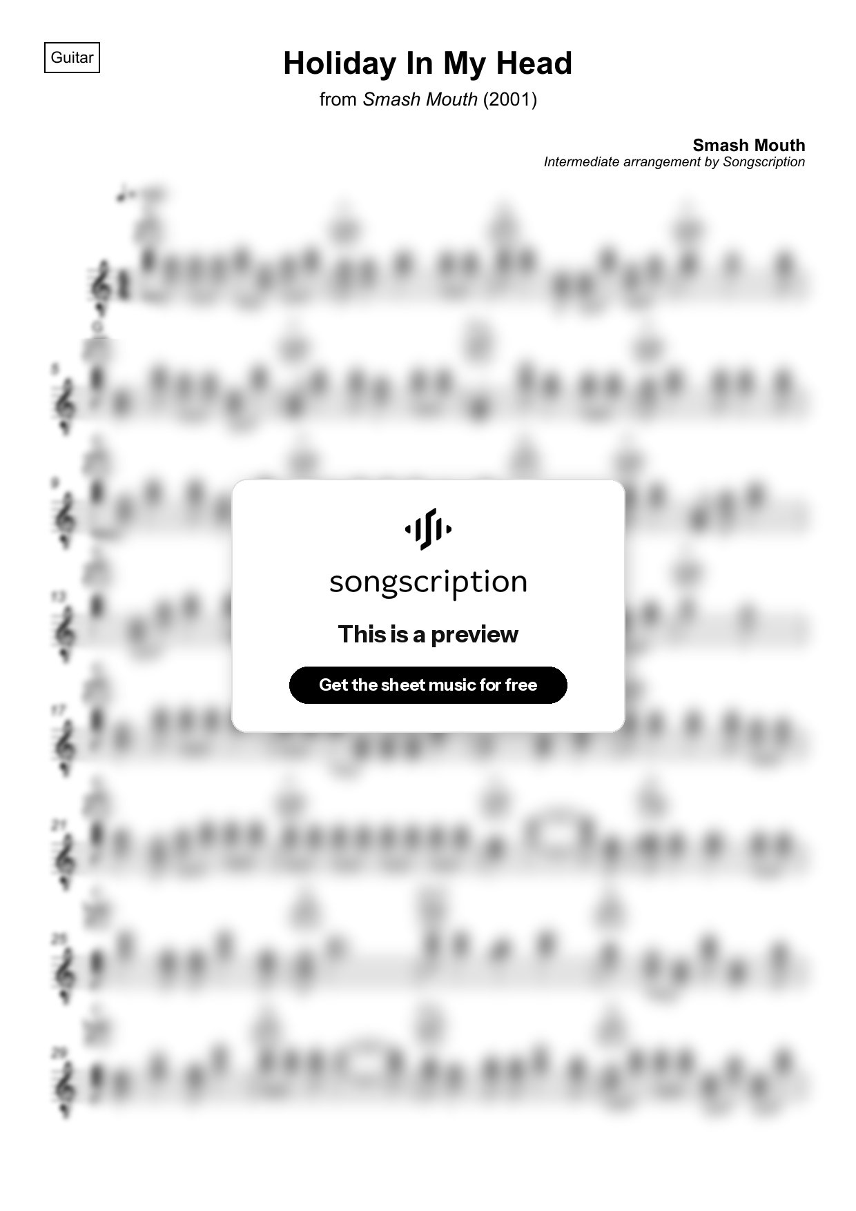 Intermediate Acoustic Guitar Sheet Music for "Holiday In My Head" by Smash Mouth