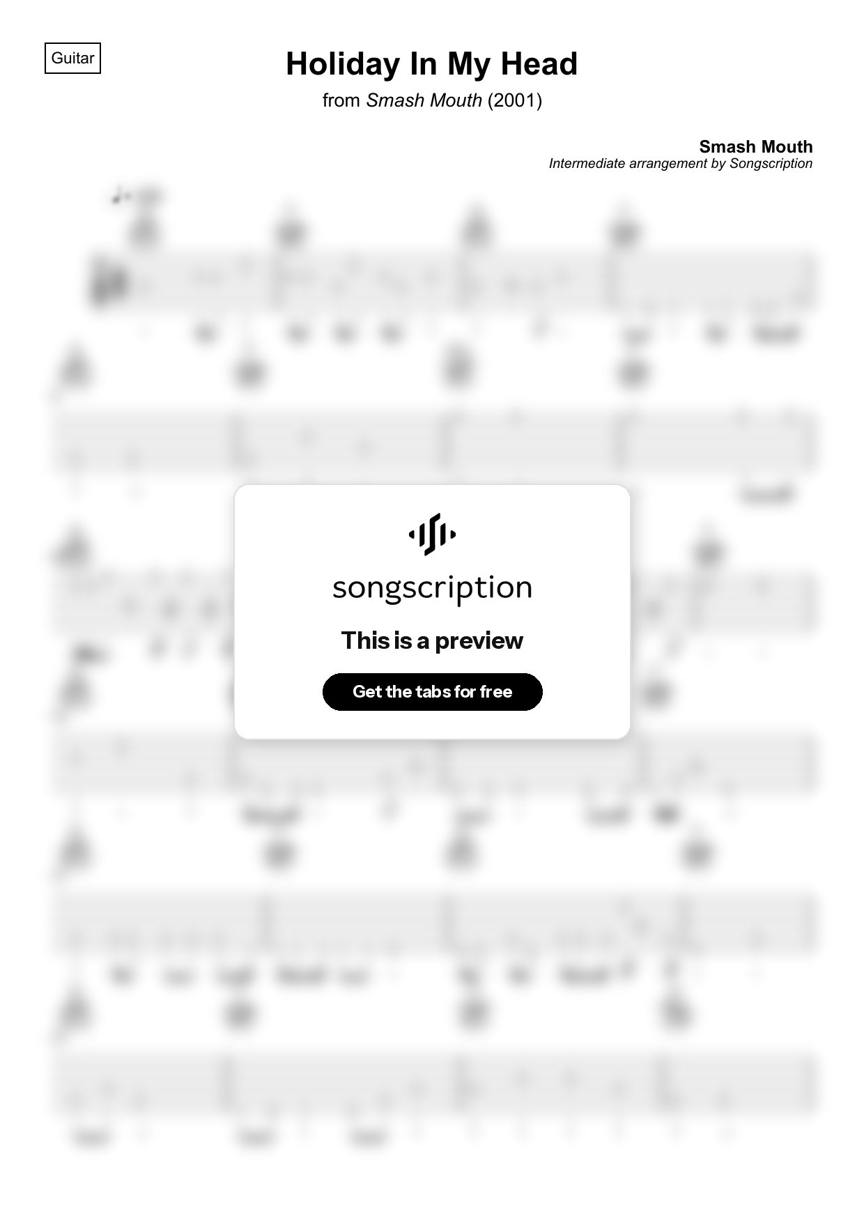 Intermediate Acoustic Guitar Tabs for "Holiday In My Head" by Smash Mouth
