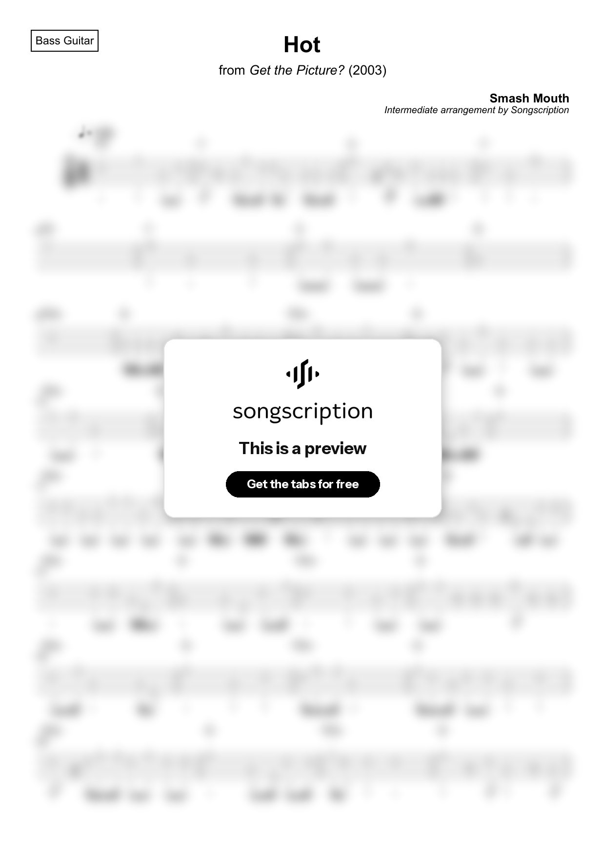 Intermediate Bass Guitar Tabs for "Hot" by Smash Mouth