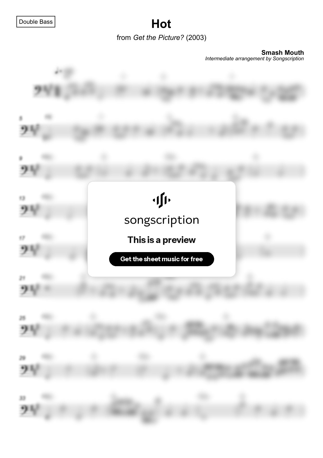 Intermediate Double Bass Sheet Music for "Hot" by Smash Mouth