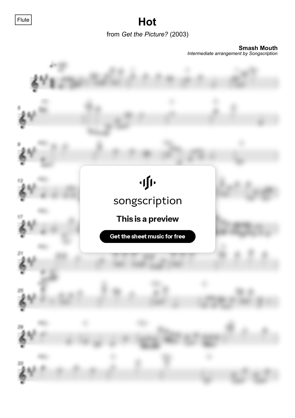 Intermediate Flute Sheet Music for "Hot" by Smash Mouth
