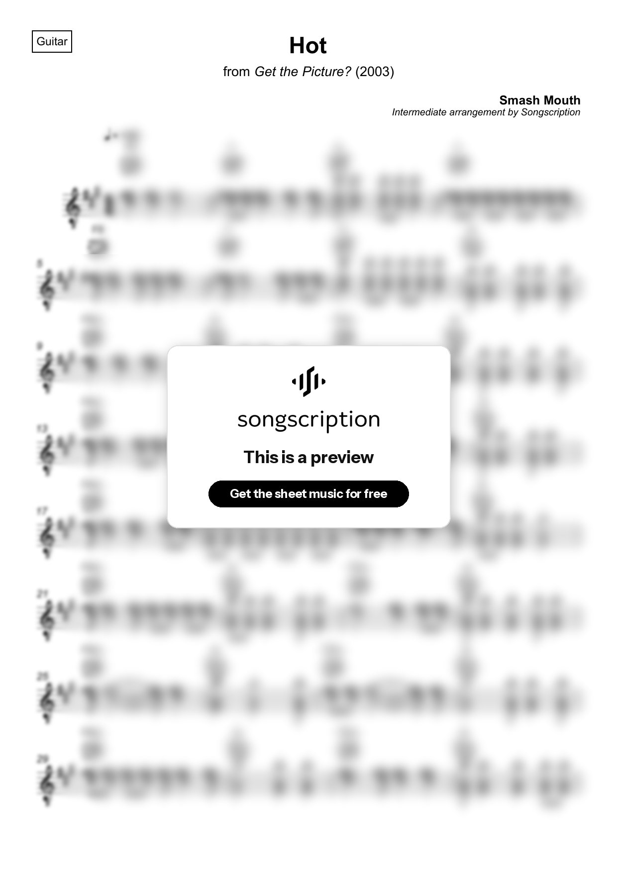 Intermediate Acoustic Guitar Sheet Music for "Hot" by Smash Mouth