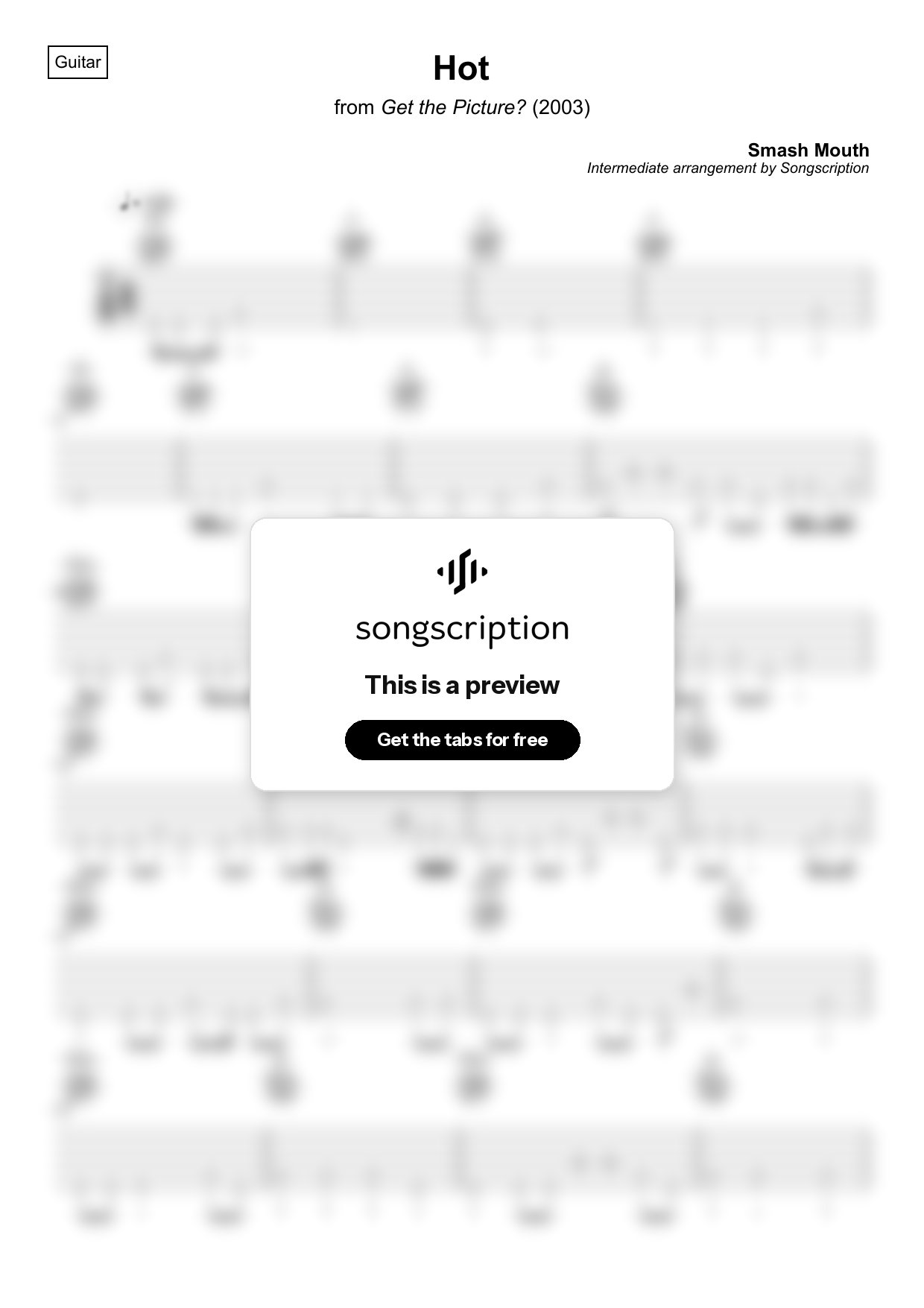 Intermediate Acoustic Guitar Tabs for "Hot" by Smash Mouth