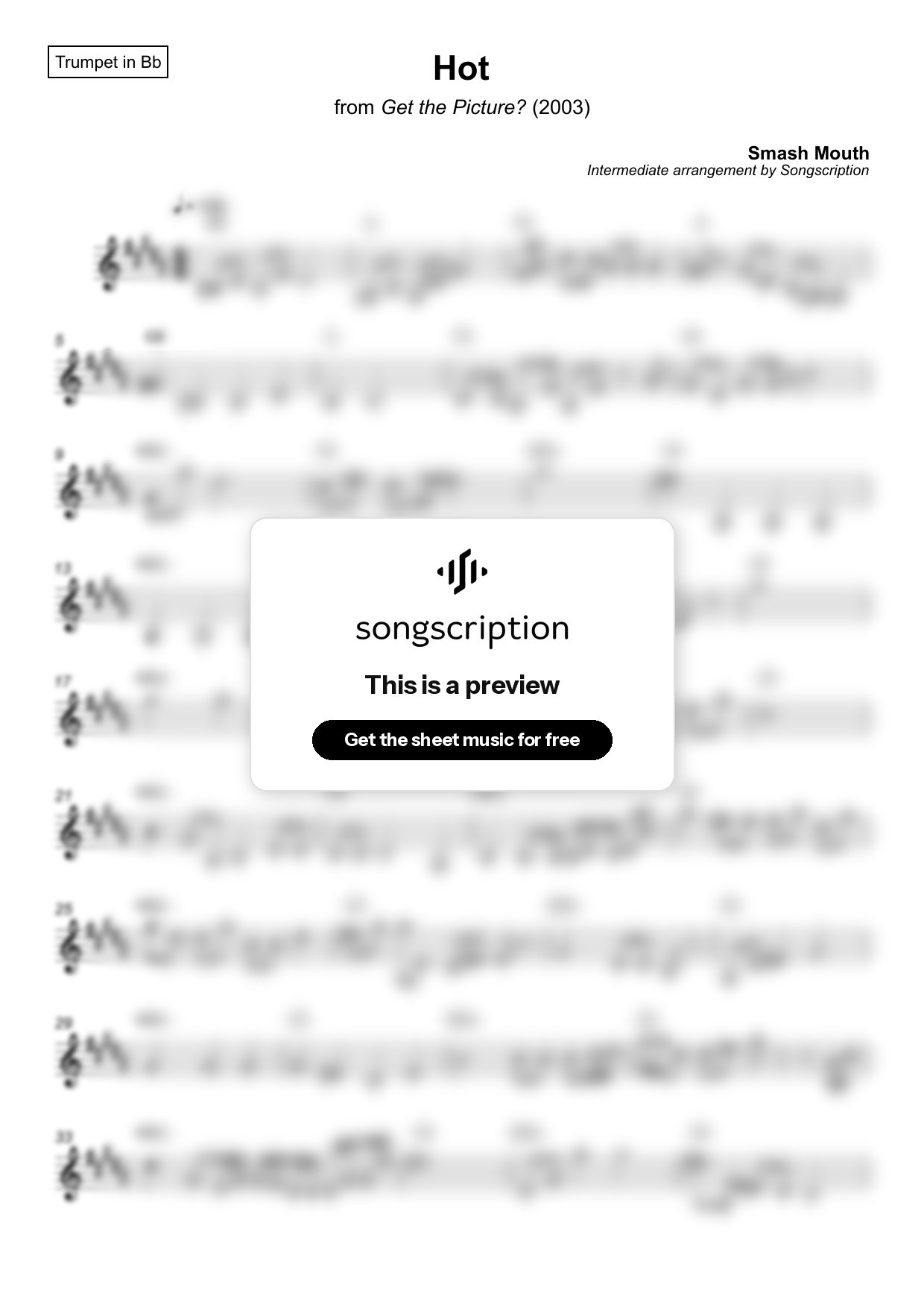 Intermediate Trumpet Sheet Music for "Hot" by Smash Mouth