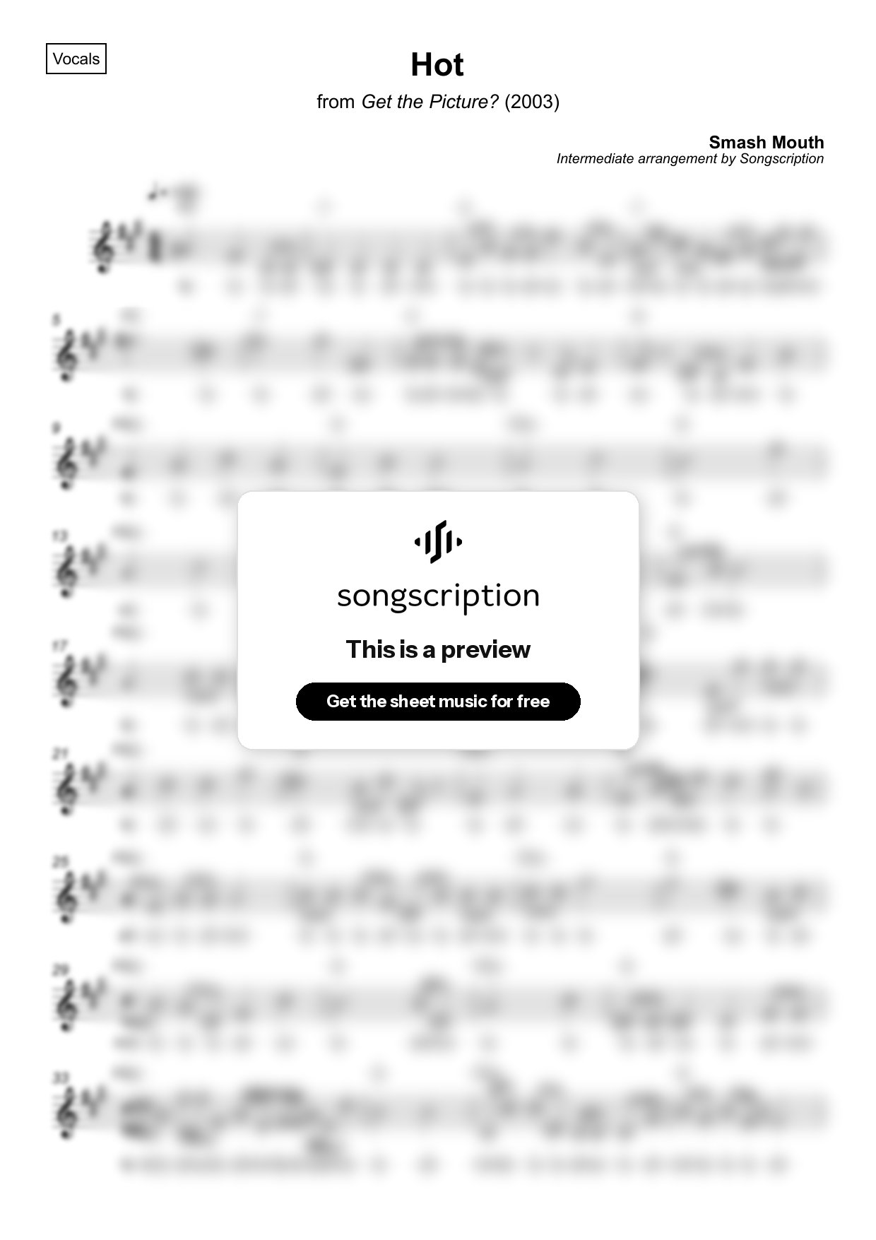 Intermediate Vocals Sheet Music for "Hot" by Smash Mouth