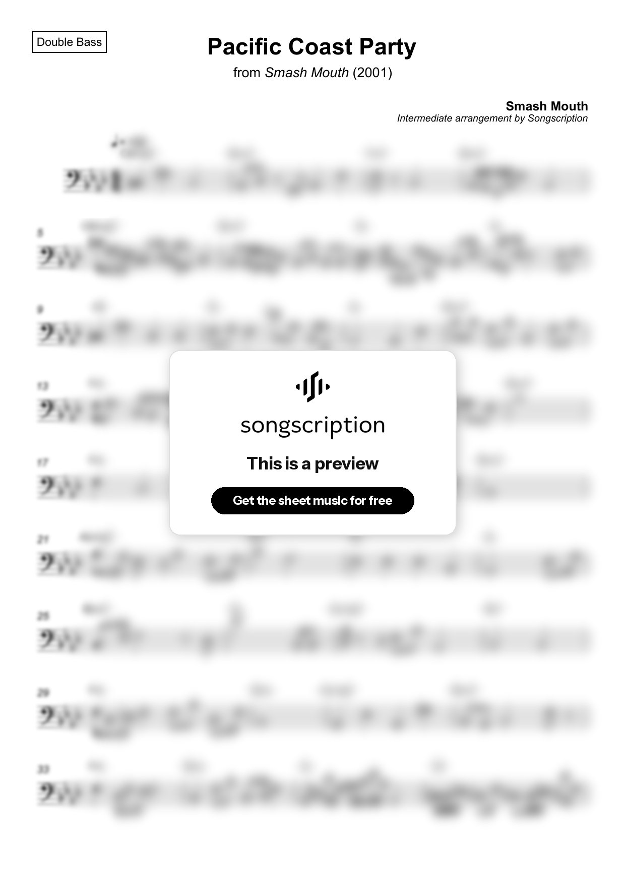 Intermediate Double Bass Sheet Music for "Pacific Coast Party" by Smash Mouth