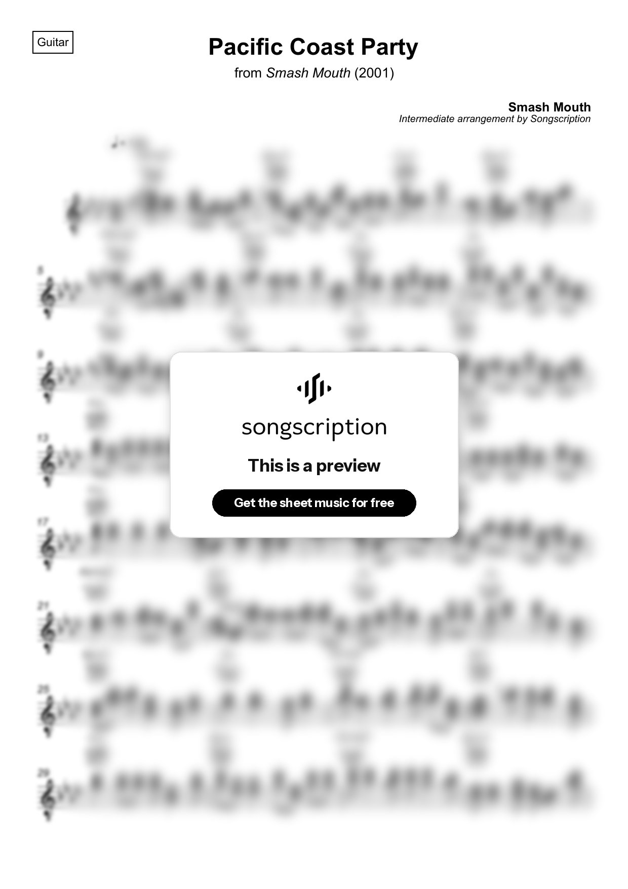 Intermediate Acoustic Guitar Sheet Music for "Pacific Coast Party" by Smash Mouth