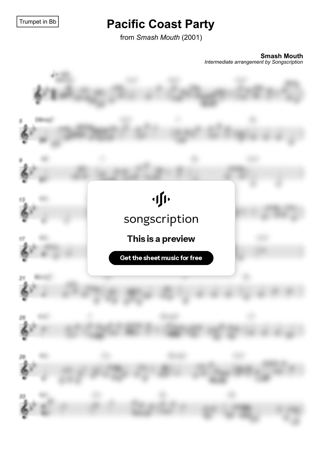 Intermediate Trumpet Sheet Music for "Pacific Coast Party" by Smash Mouth