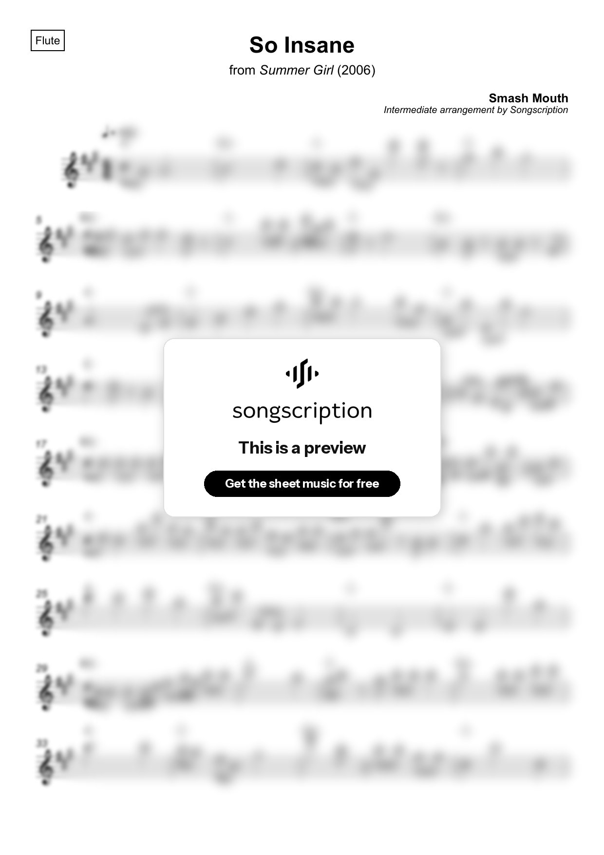 Intermediate Flute Sheet Music for "So Insane" by Smash Mouth