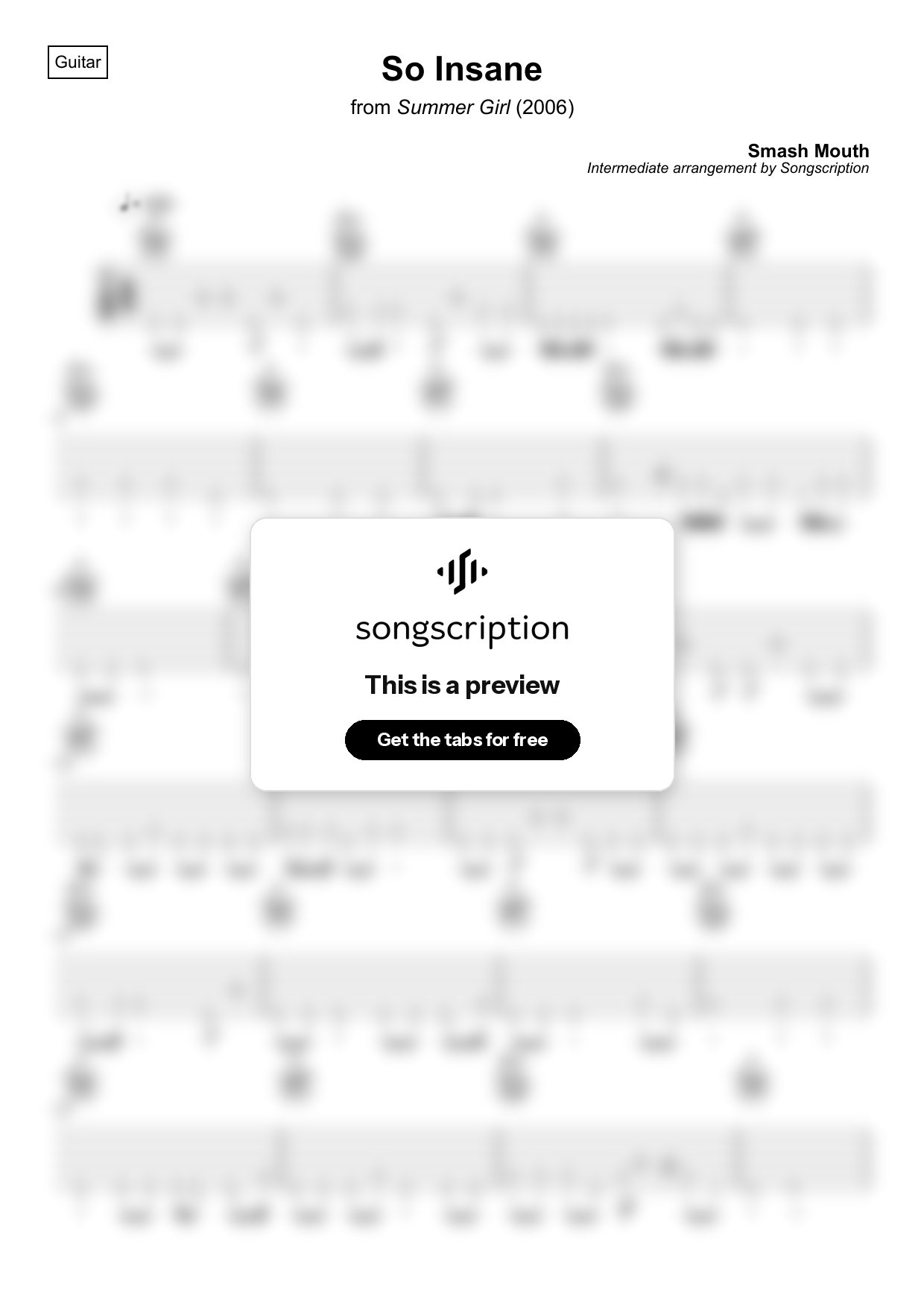 Intermediate Acoustic Guitar Tabs for "So Insane" by Smash Mouth