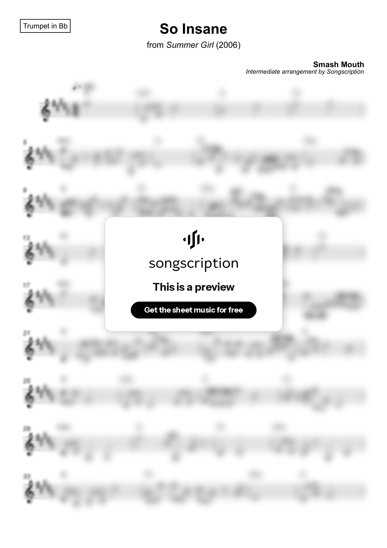 Intermediate Trumpet Sheet Music for "So Insane" by Smash Mouth