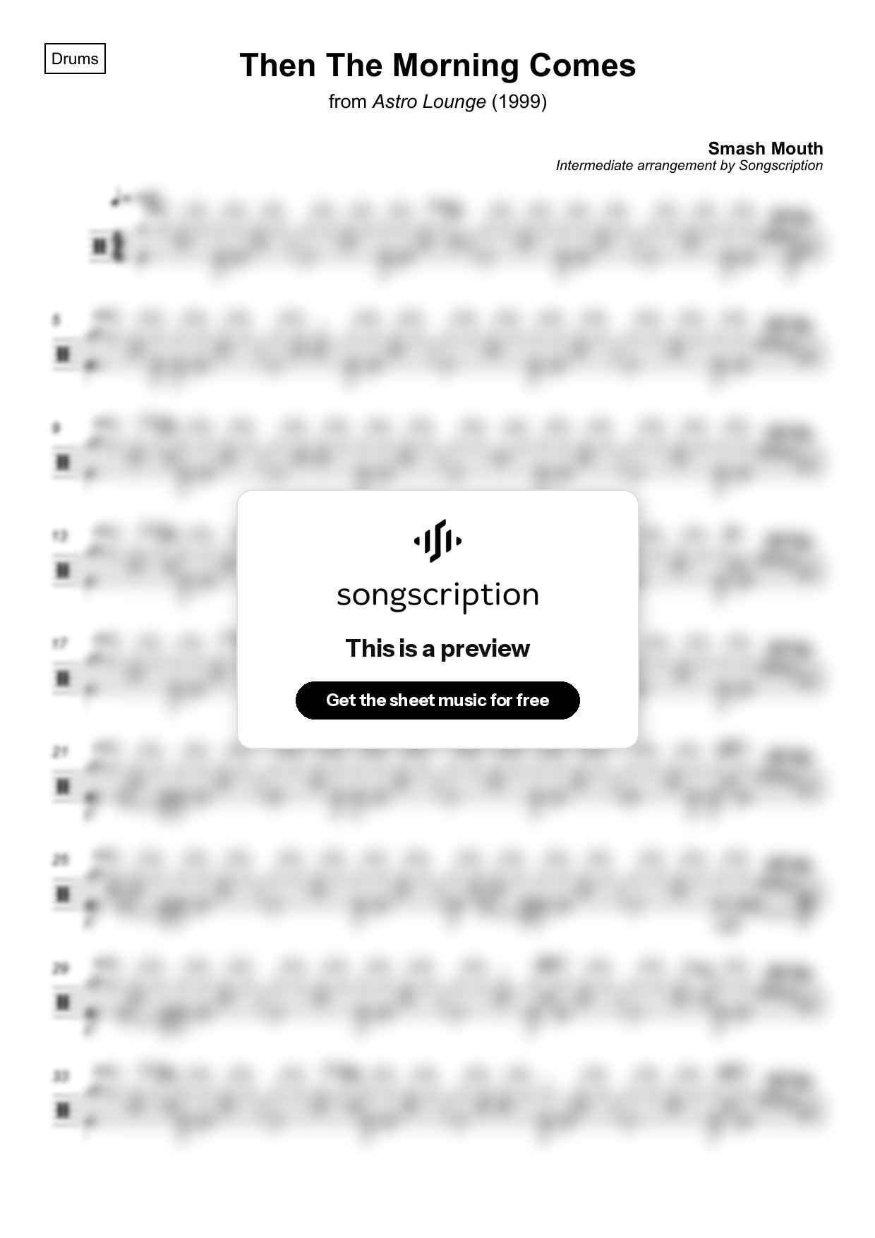 Intermediate Drums Sheet Music for "Then The Morning Comes" by Smash Mouth