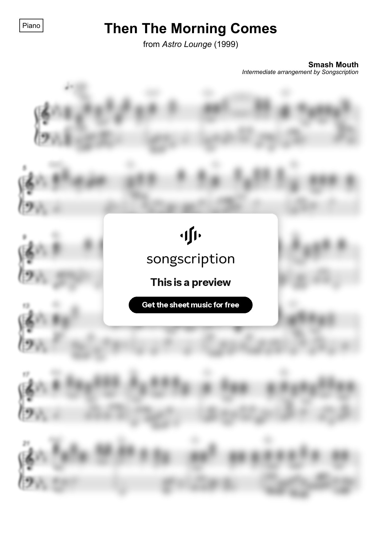 Intermediate Piano Sheet Music for "Then The Morning Comes" by Smash Mouth