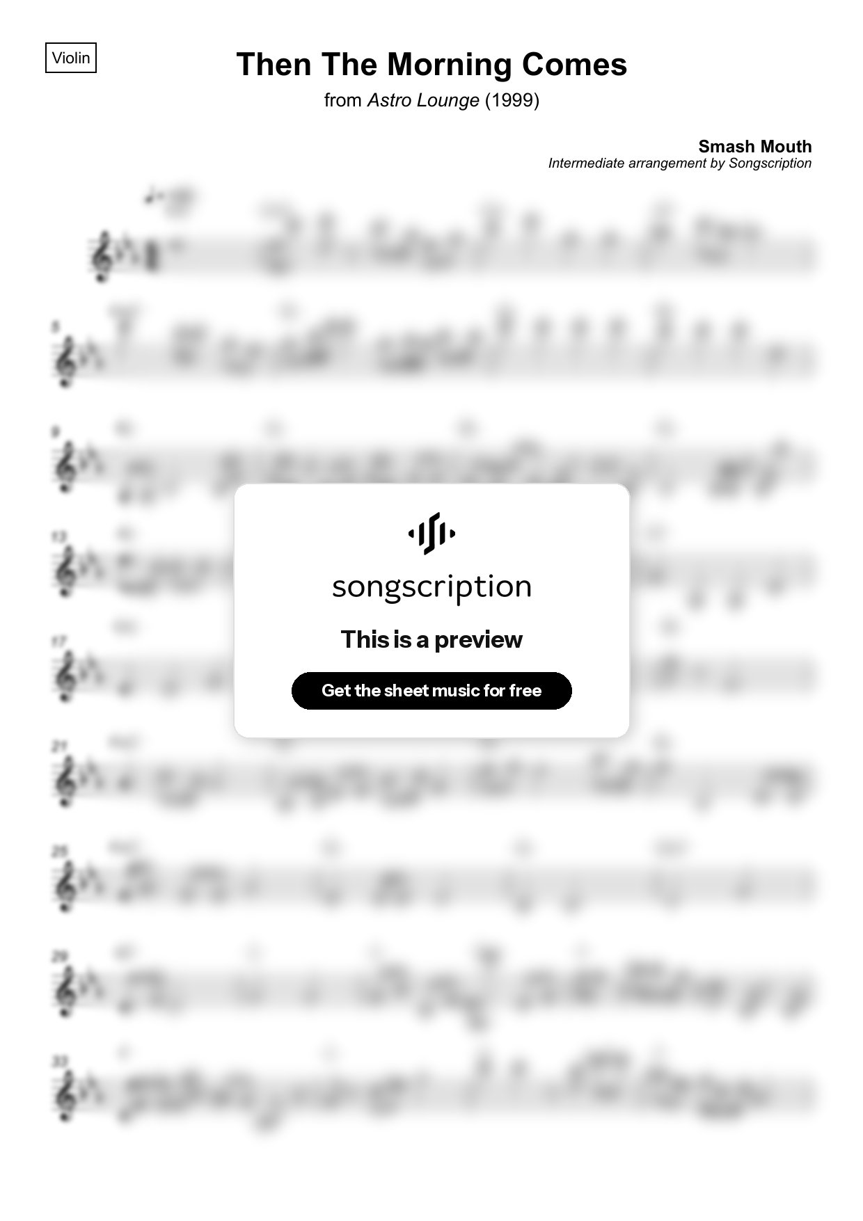 Intermediate Violin Sheet Music for "Then The Morning Comes" by Smash Mouth