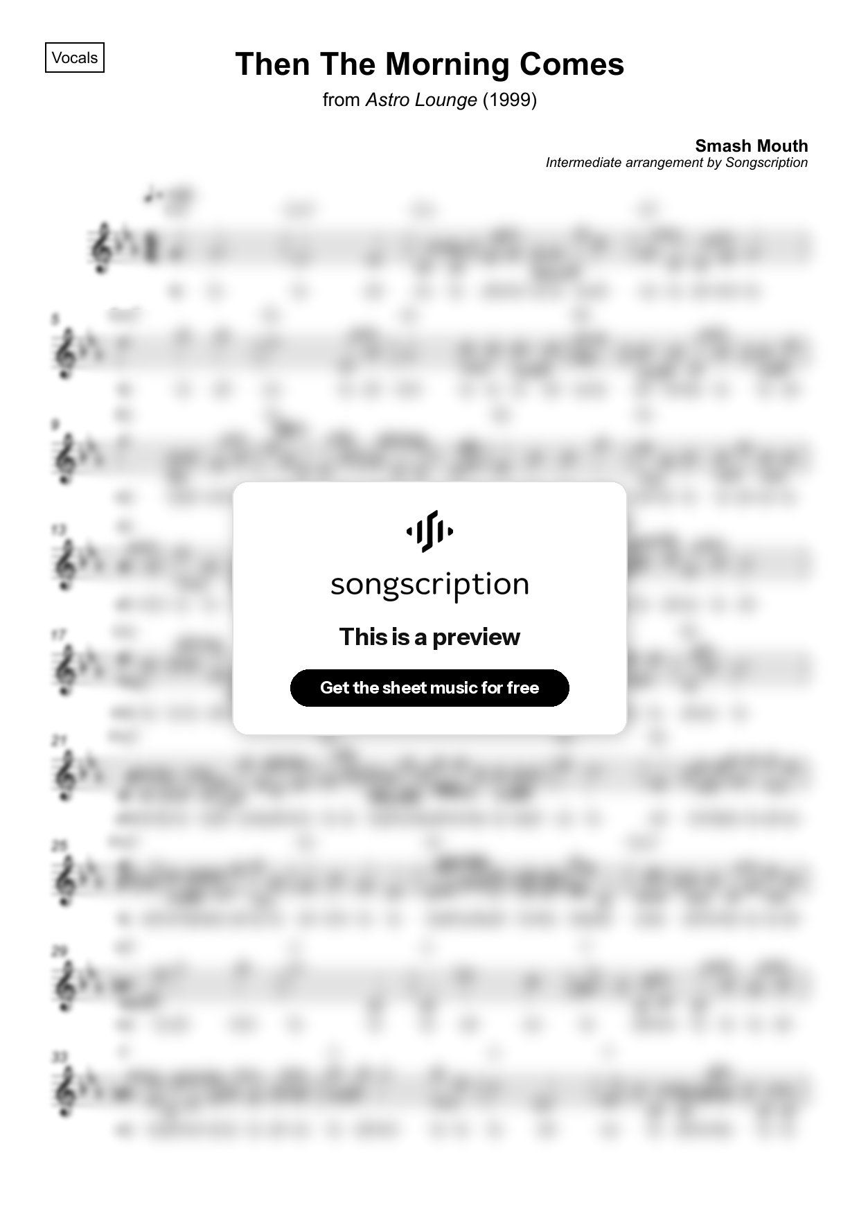 Intermediate Vocals Sheet Music for "Then The Morning Comes" by Smash Mouth