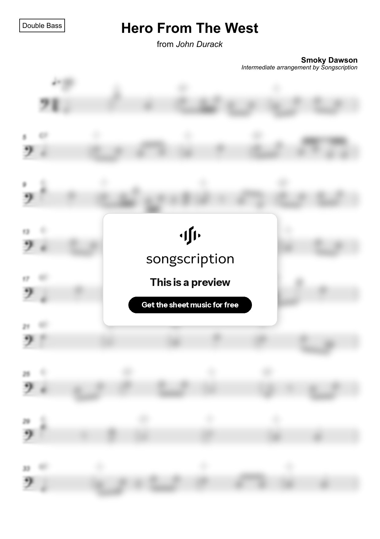 Intermediate Double Bass Sheet Music for "Hero From The West" by Smoky Dawson