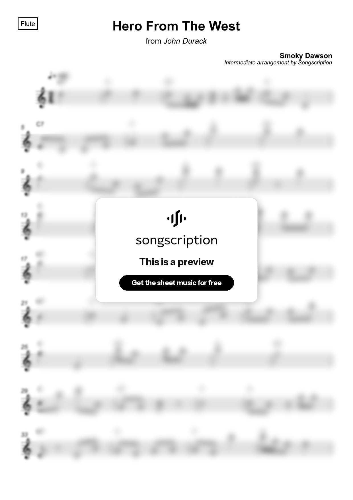 Intermediate Flute Sheet Music for "Hero From The West" by Smoky Dawson