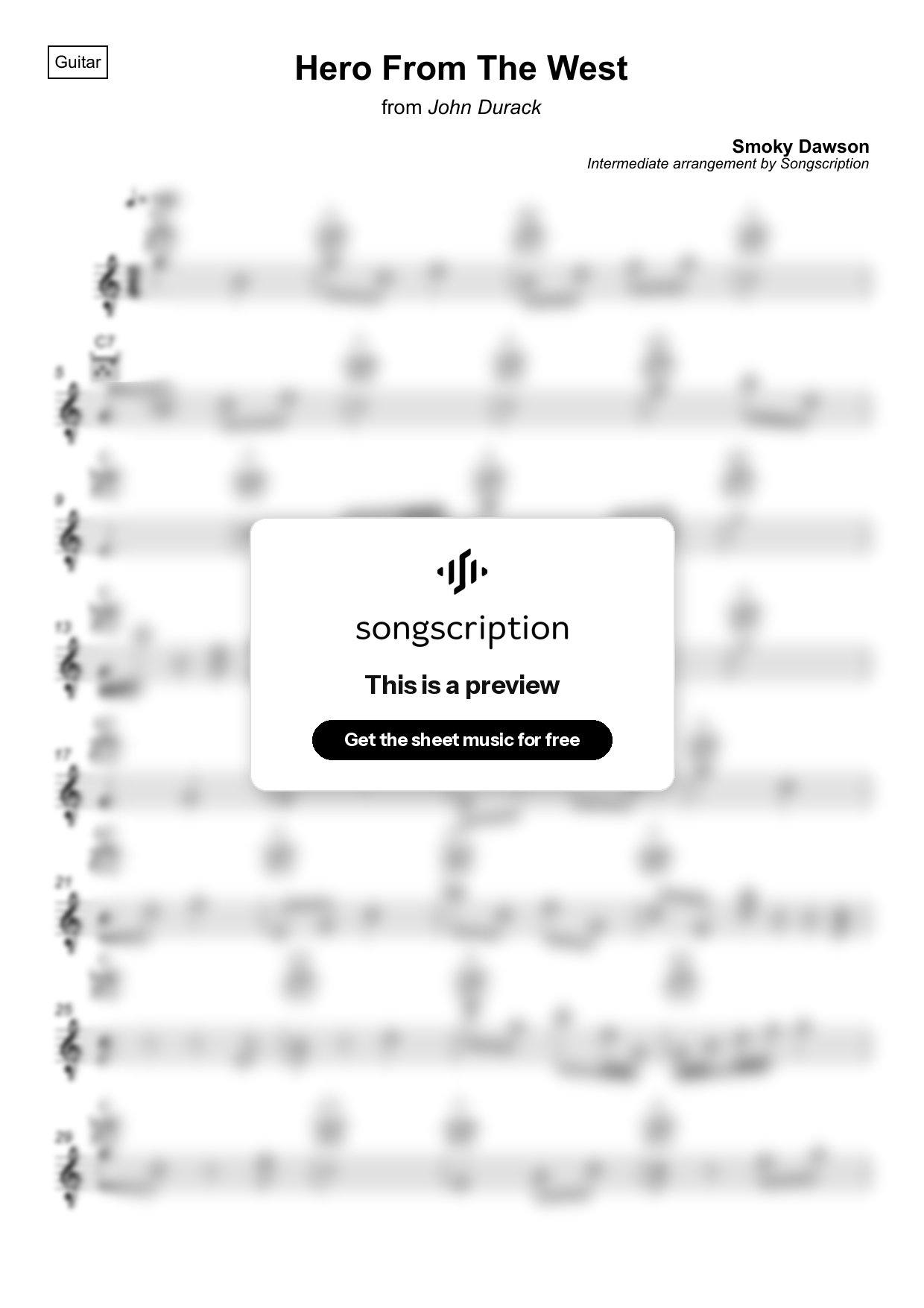 Intermediate Acoustic Guitar Sheet Music for "Hero From The West" by Smoky Dawson