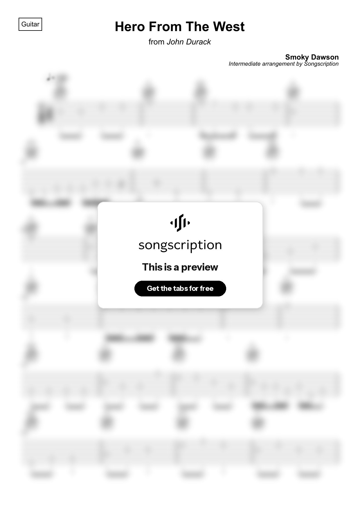 Intermediate Acoustic Guitar Tabs for "Hero From The West" by Smoky Dawson