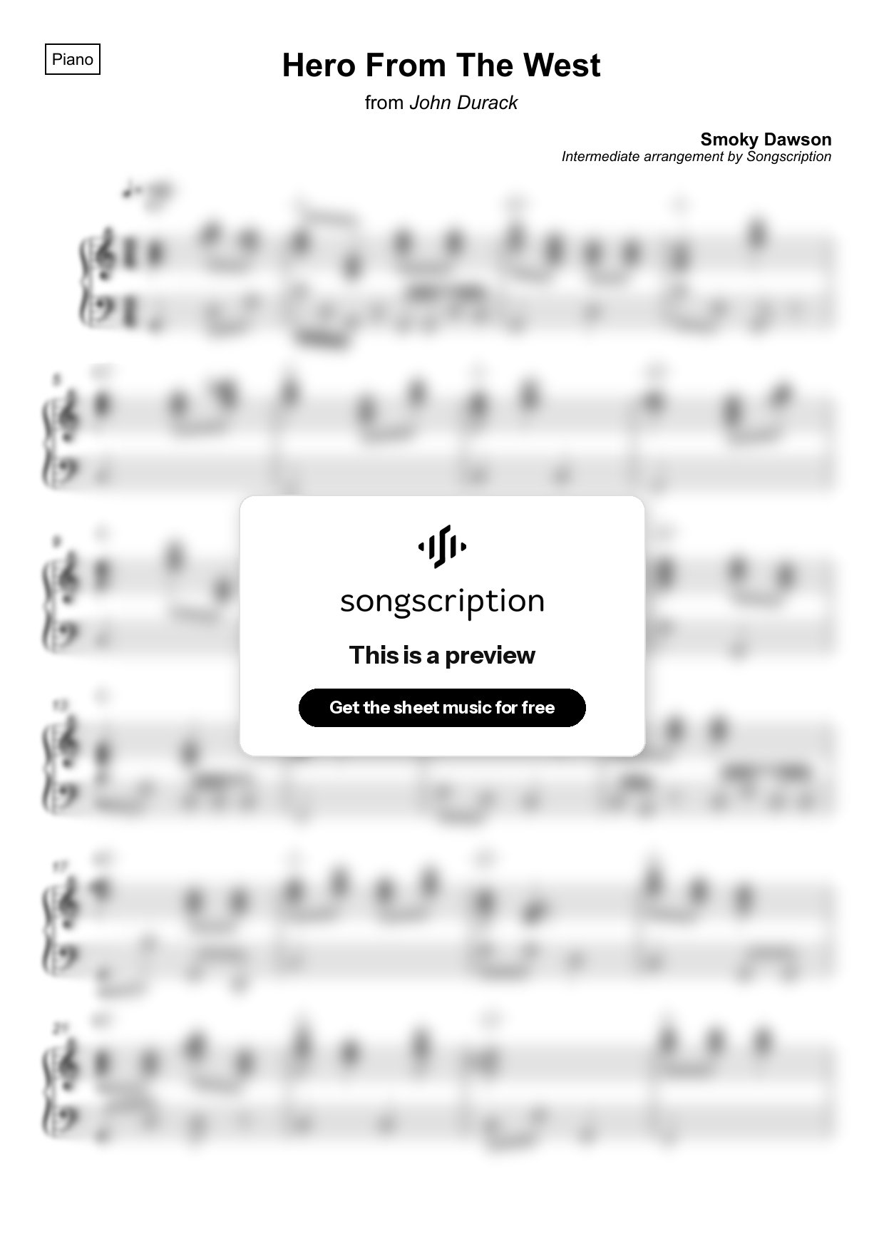 Intermediate Piano Sheet Music for "Hero From The West" by Smoky Dawson