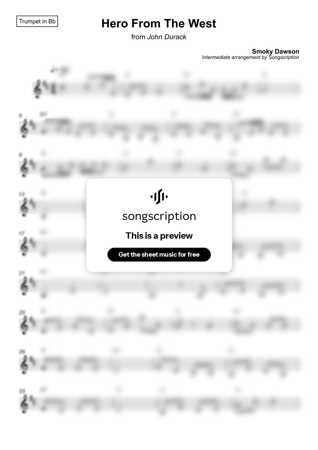 Intermediate Trumpet Sheet Music for "Hero From The West" by Smoky Dawson
