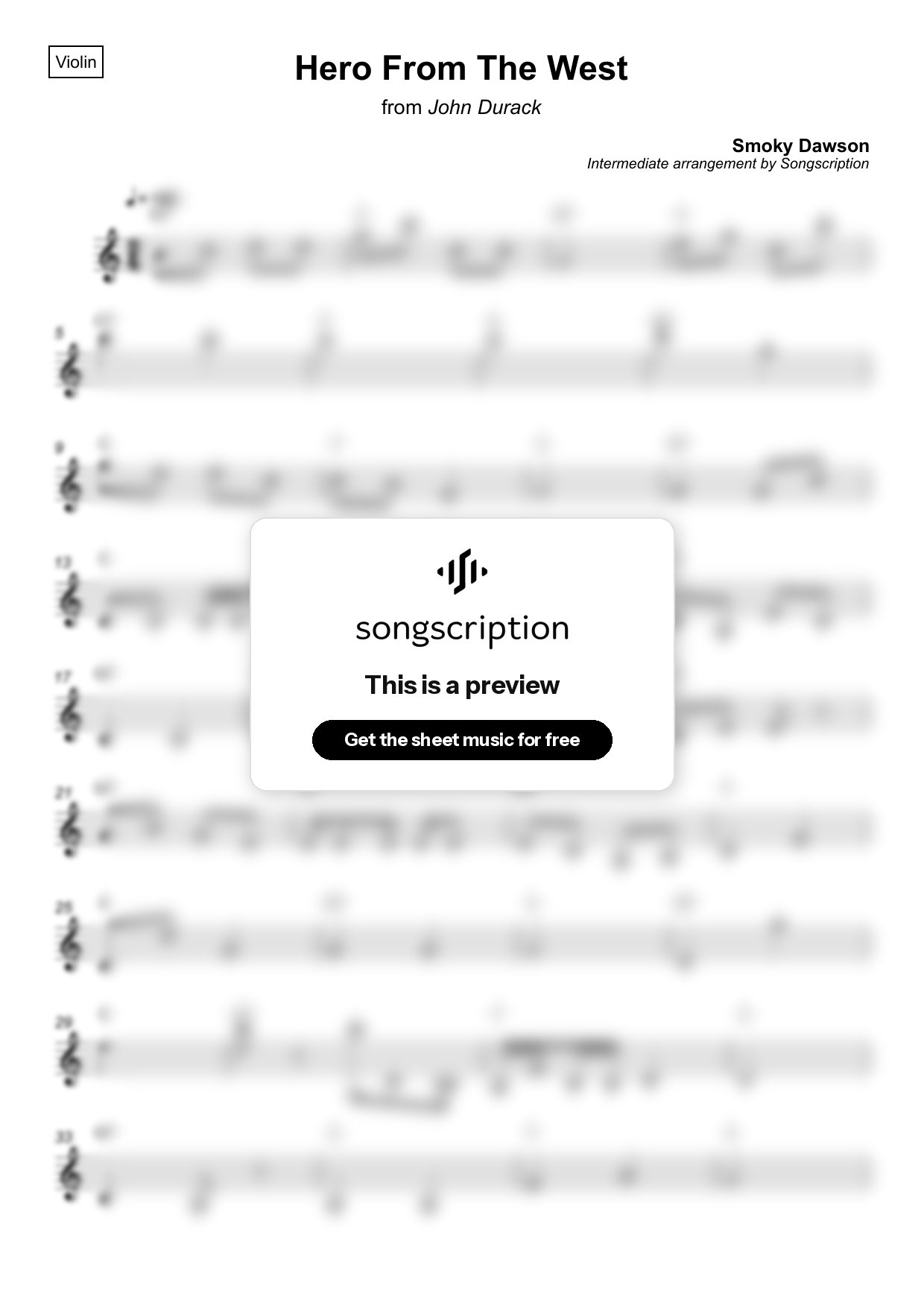 Intermediate Violin Sheet Music for "Hero From The West" by Smoky Dawson