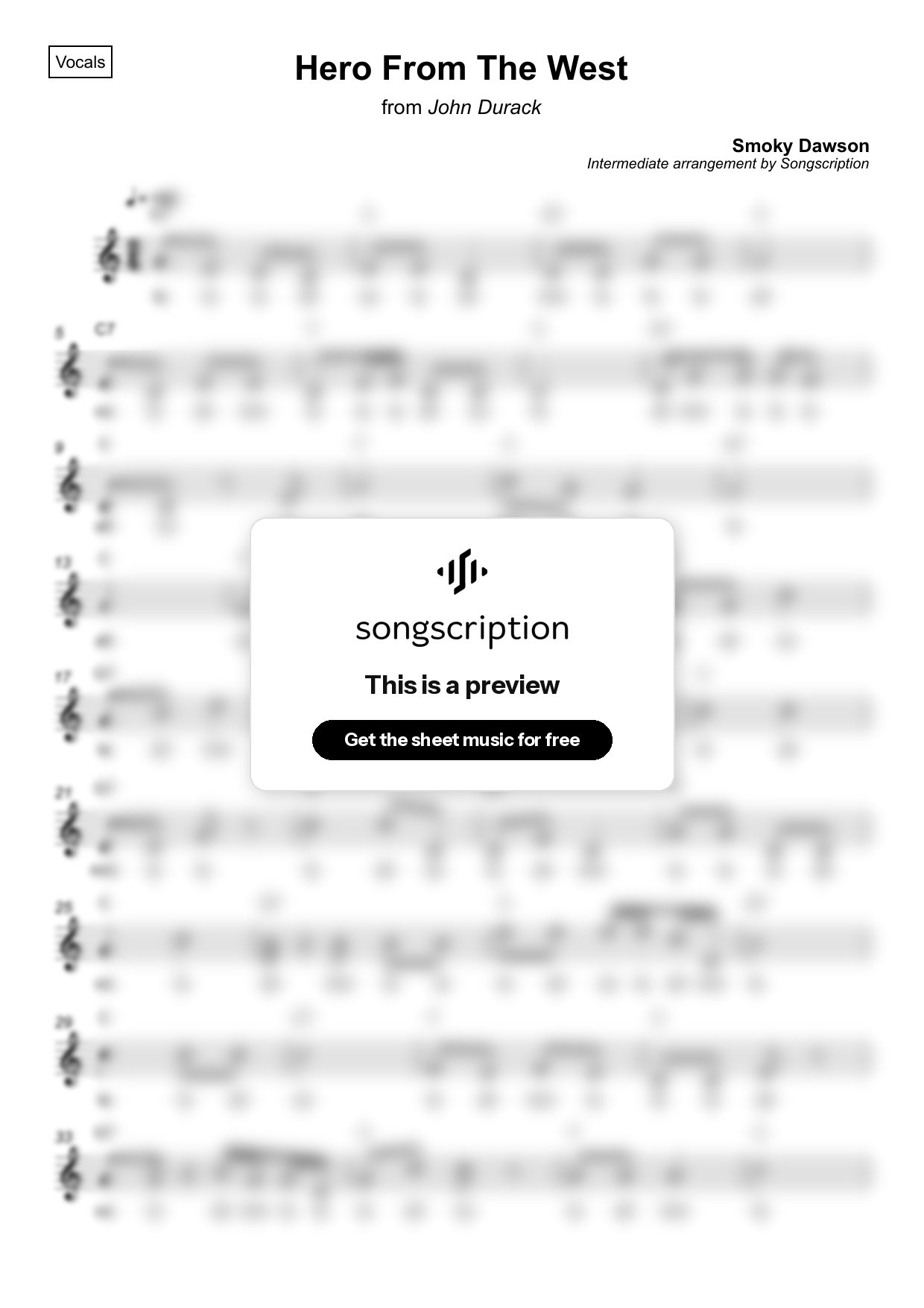 Intermediate Vocals Sheet Music for "Hero From The West" by Smoky Dawson
