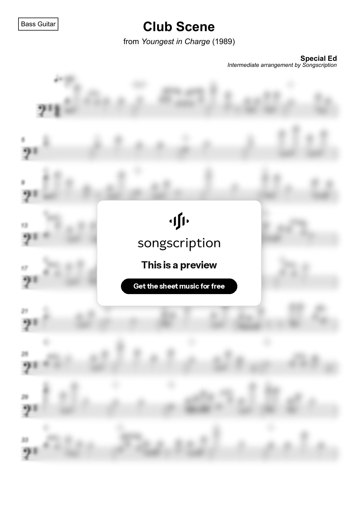 Intermediate Bass Guitar Sheet Music for "Club Scene" by Special Ed