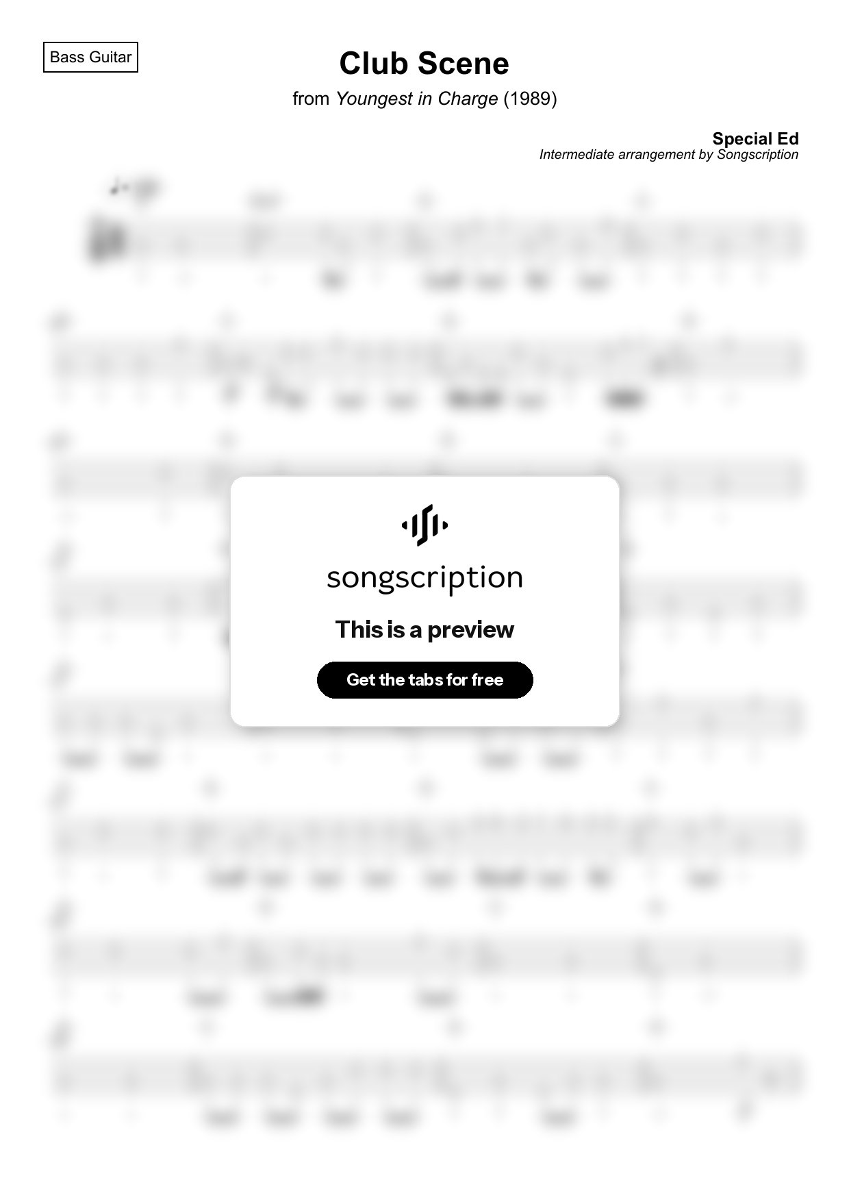Intermediate Bass Guitar Tabs for "Club Scene" by Special Ed