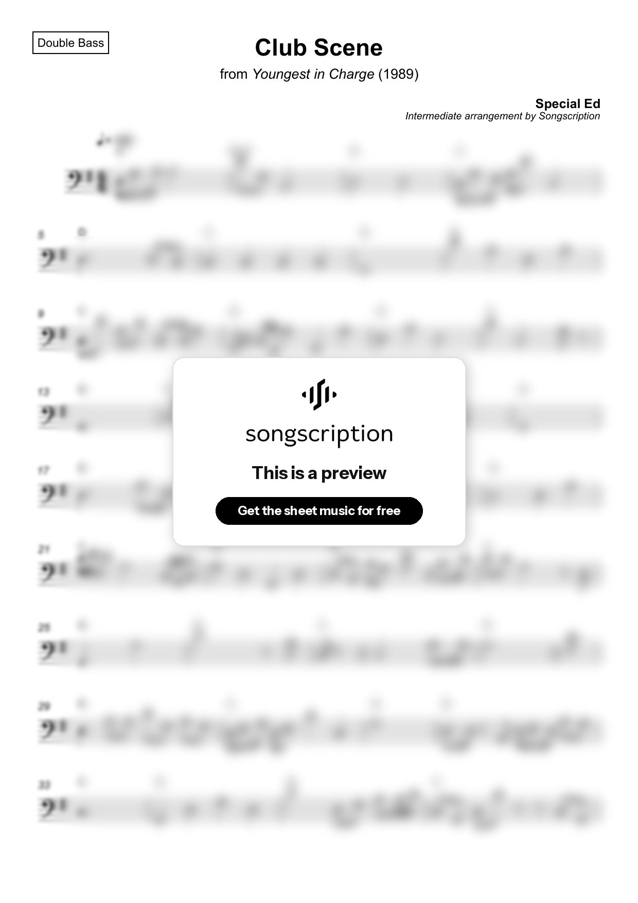 Intermediate Double Bass Sheet Music for "Club Scene" by Special Ed