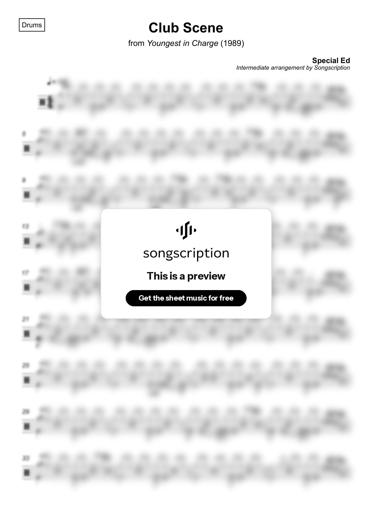 Intermediate Drums Sheet Music for "Club Scene" by Special Ed