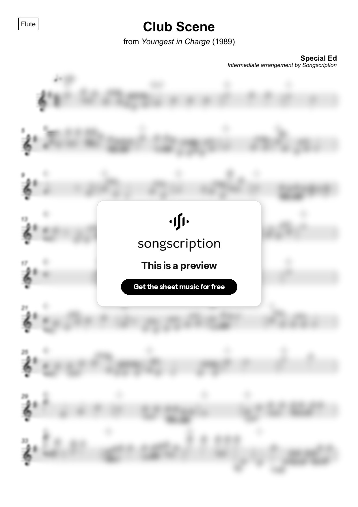 Intermediate Flute Sheet Music for "Club Scene" by Special Ed