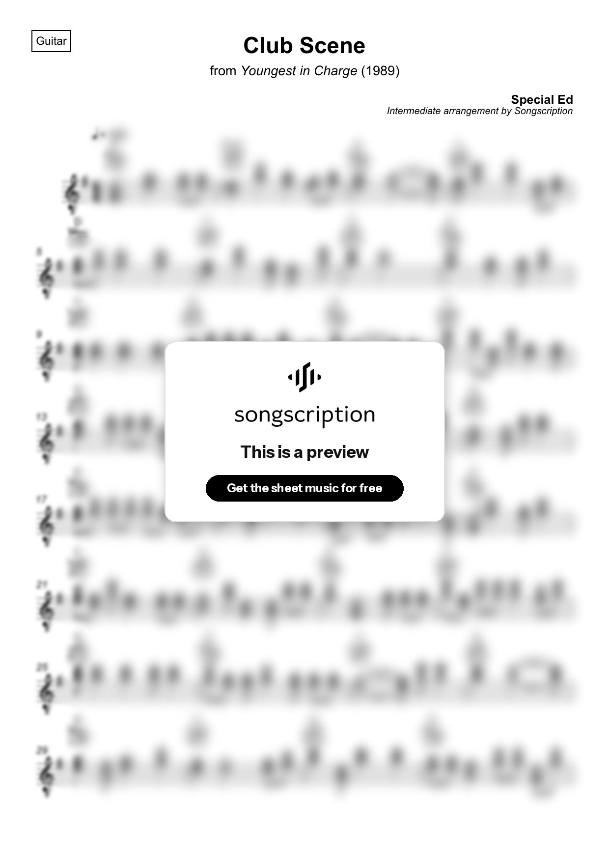 Intermediate Acoustic Guitar Sheet Music for "Club Scene" by Special Ed