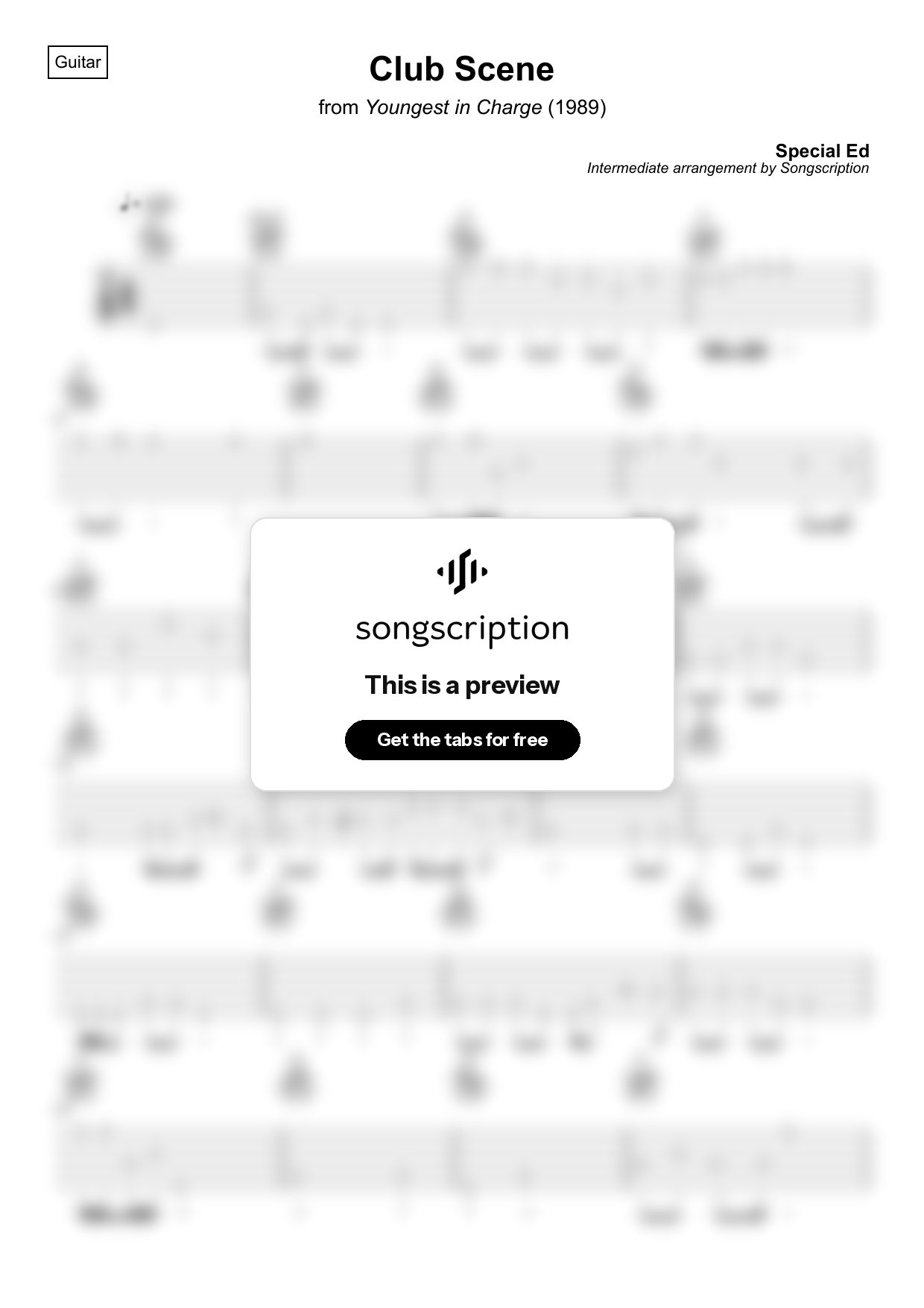 Intermediate Acoustic Guitar Tabs for "Club Scene" by Special Ed