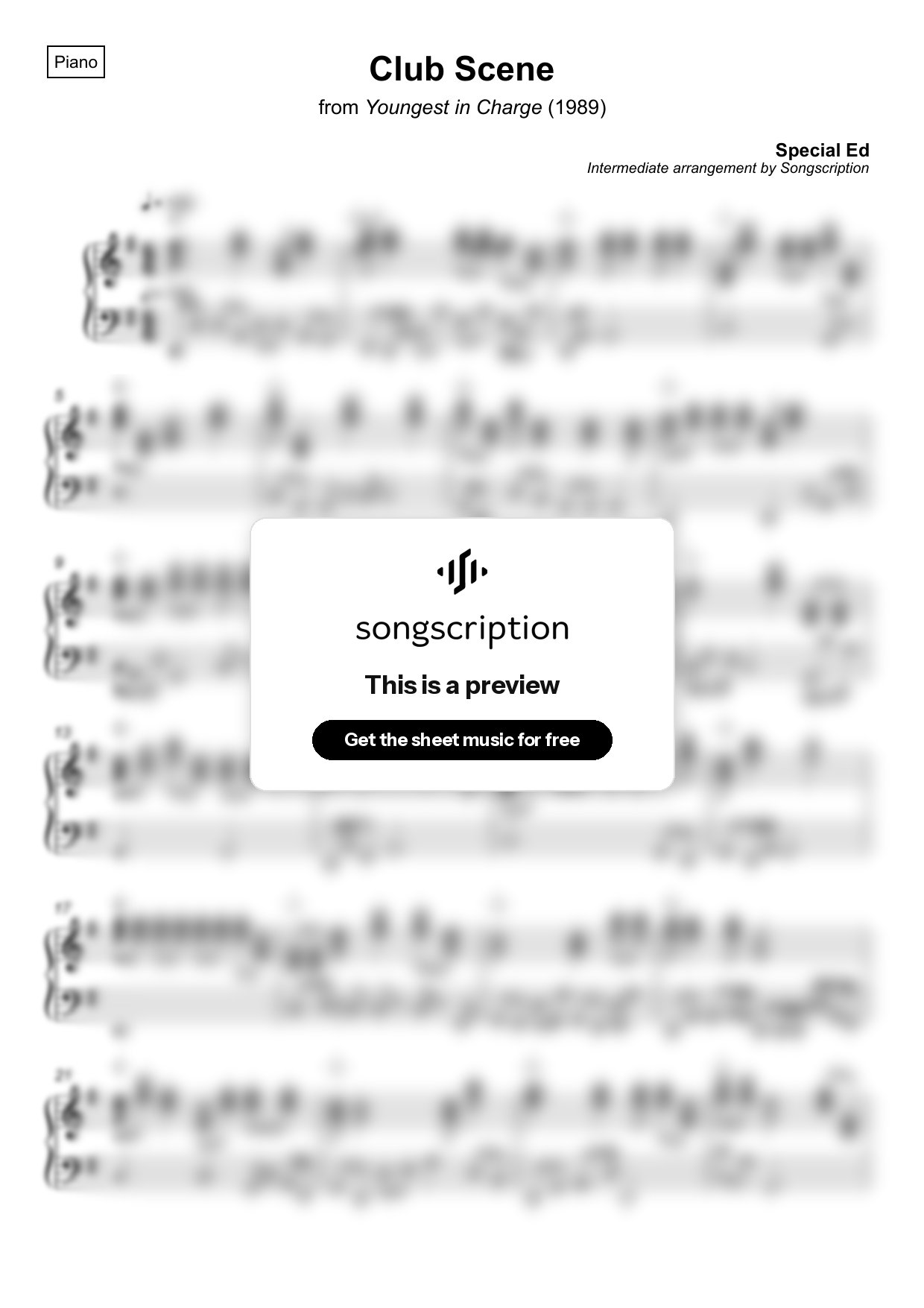 Intermediate Piano Sheet Music for "Club Scene" by Special Ed