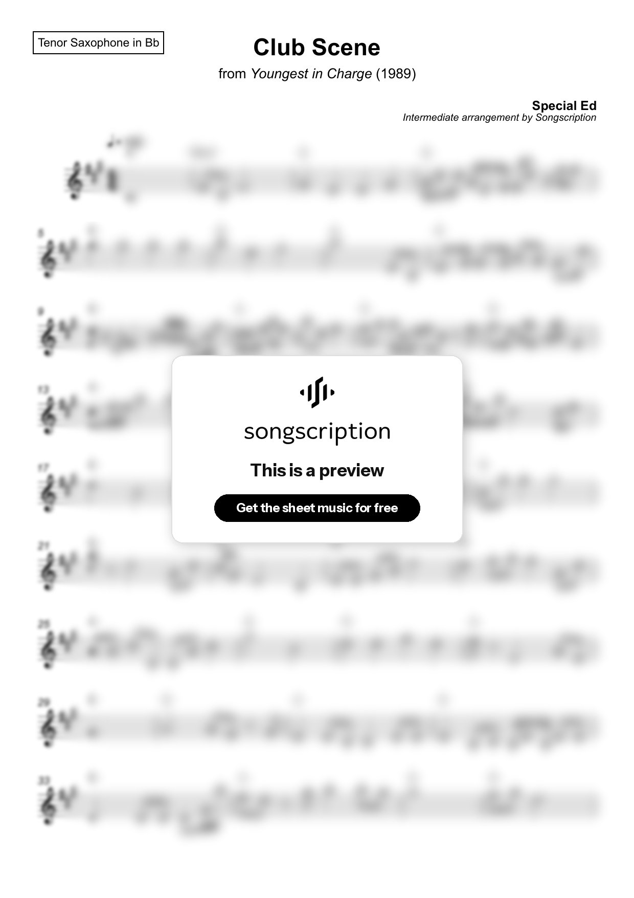 Intermediate Tenor Sax Sheet Music for "Club Scene" by Special Ed