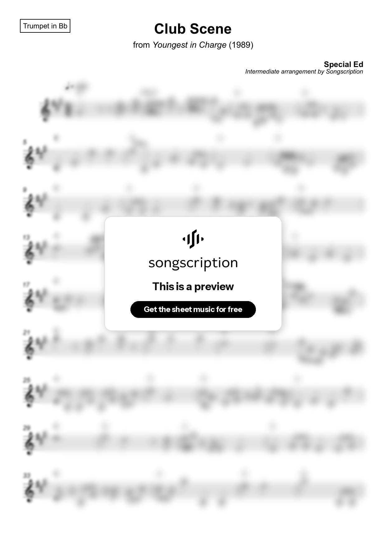 Intermediate Trumpet Sheet Music for "Club Scene" by Special Ed