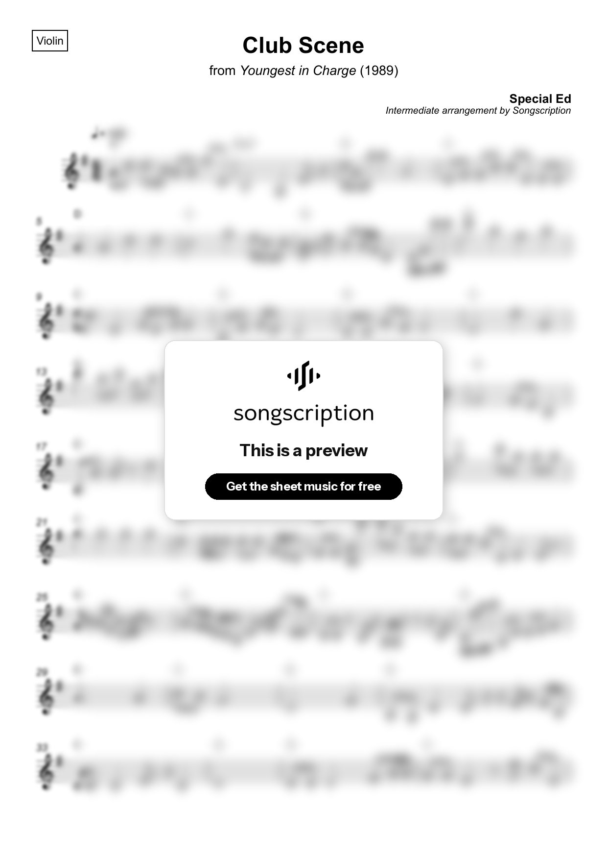 Intermediate Violin Sheet Music for "Club Scene" by Special Ed