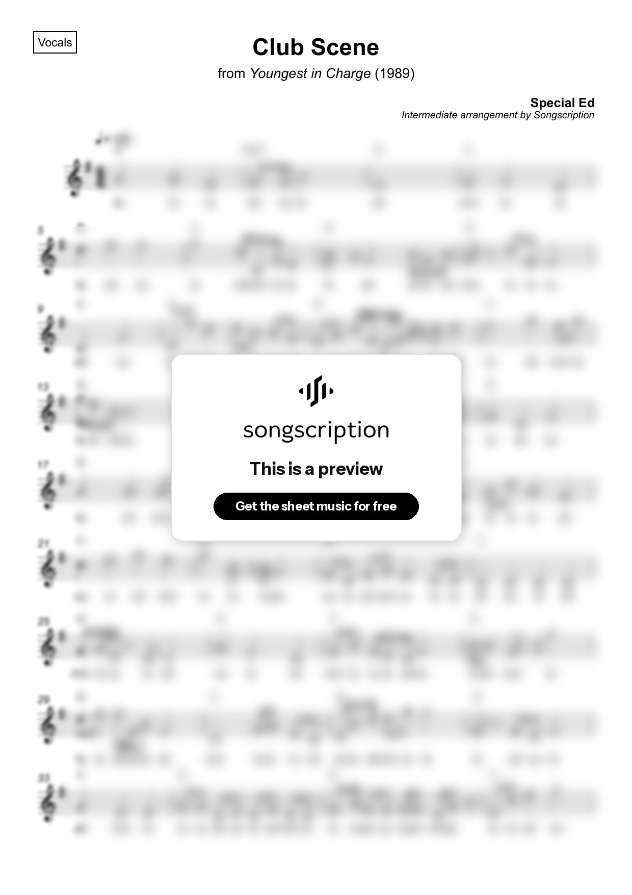 Intermediate Vocals Sheet Music for "Club Scene" by Special Ed