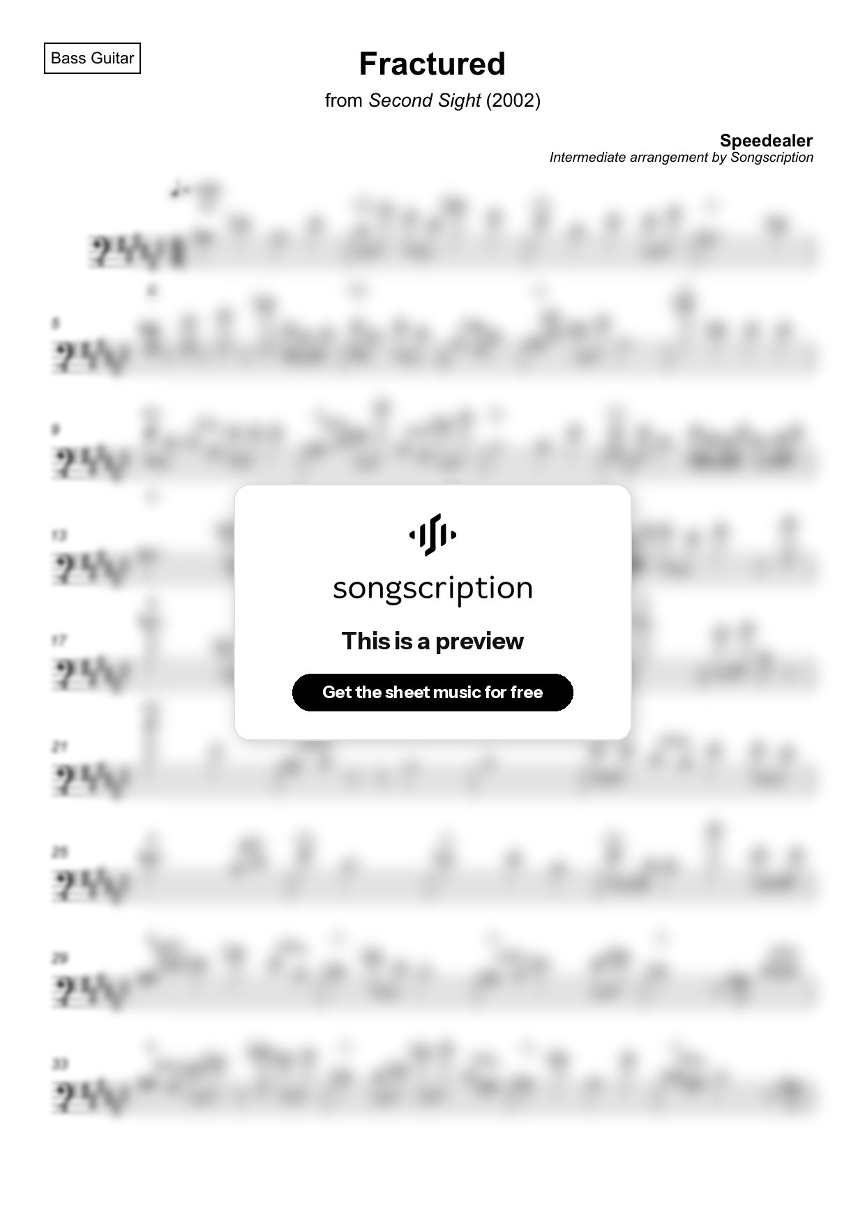 Intermediate Bass Guitar Sheet Music for "Fractured" by Speedealer
