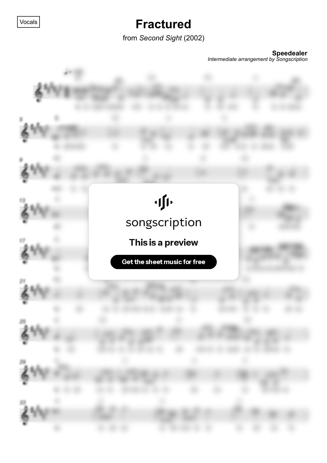 Intermediate Vocals Sheet Music for "Fractured" by Speedealer