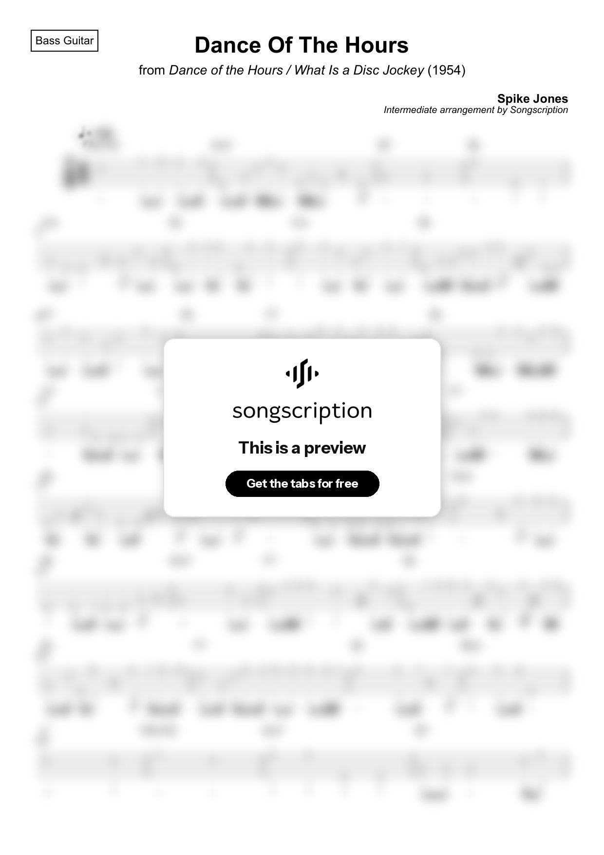 Intermediate Bass Guitar Tabs for "Dance Of The Hours" by Spike Jones